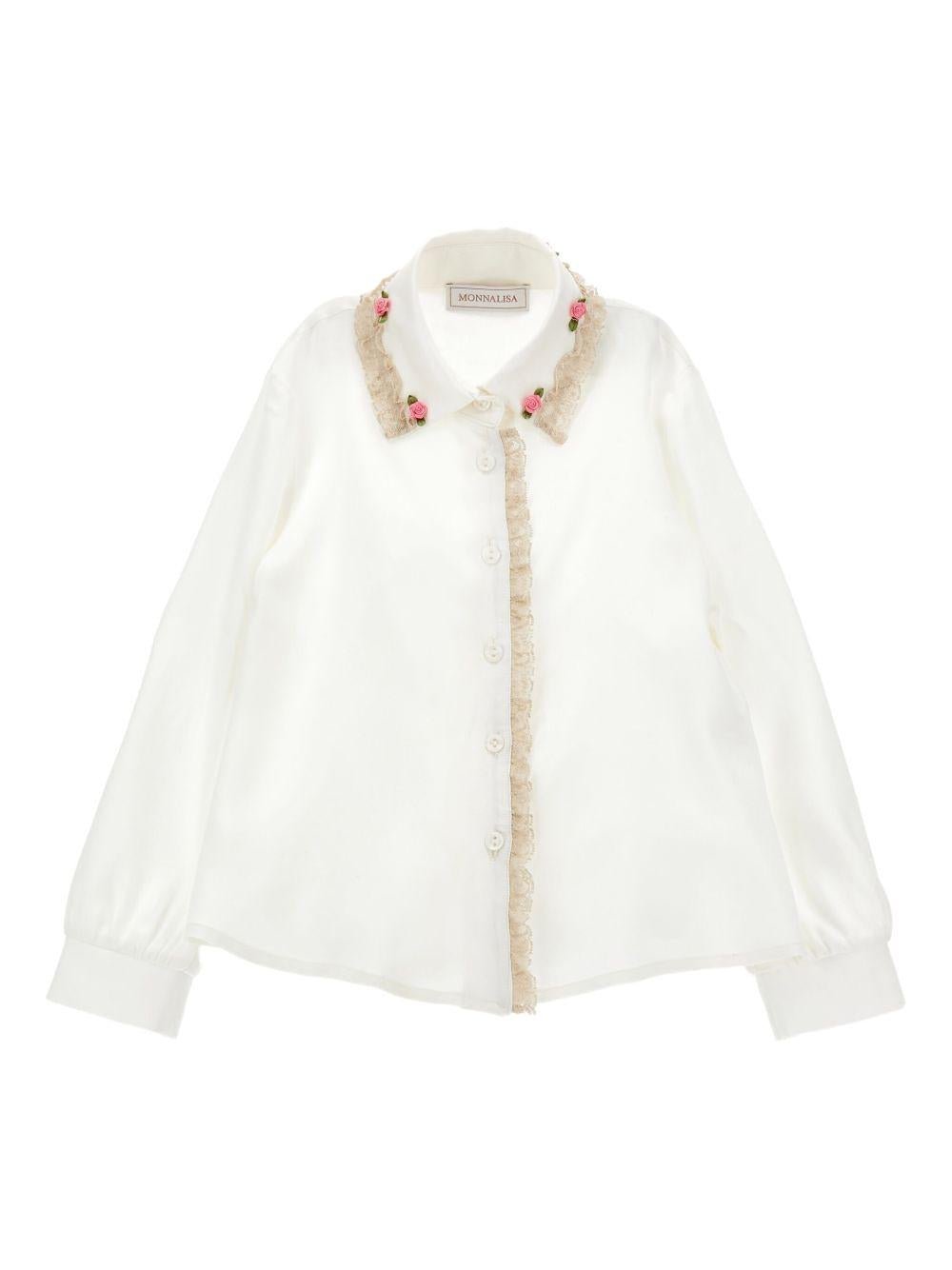 Camicia per bambina Monnalisa bianca con applicazione a fiori - Rubino Kids