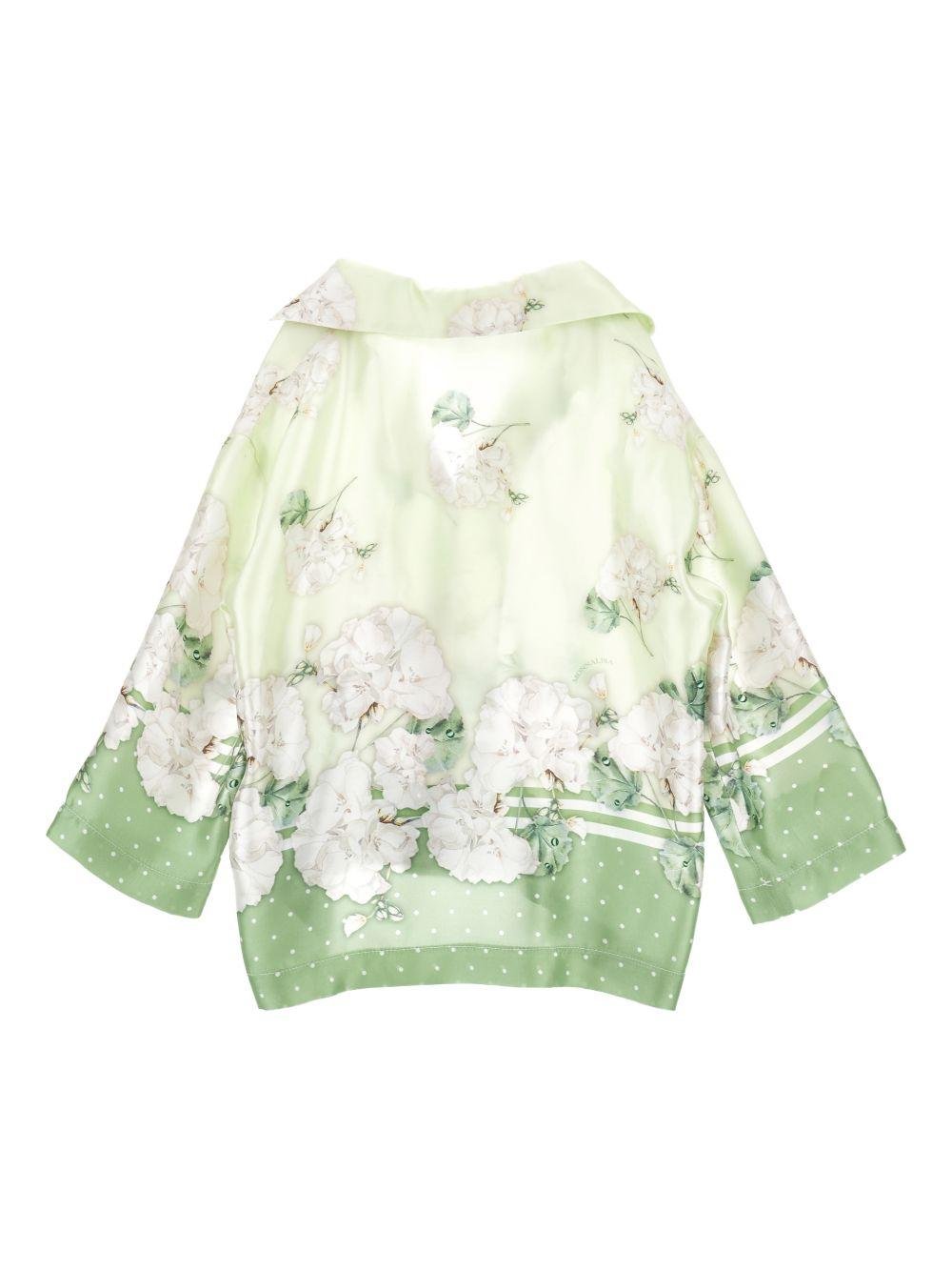 Camicia per bambina Monnalisa verde a pois con stampa a fiori - Rubino Kids