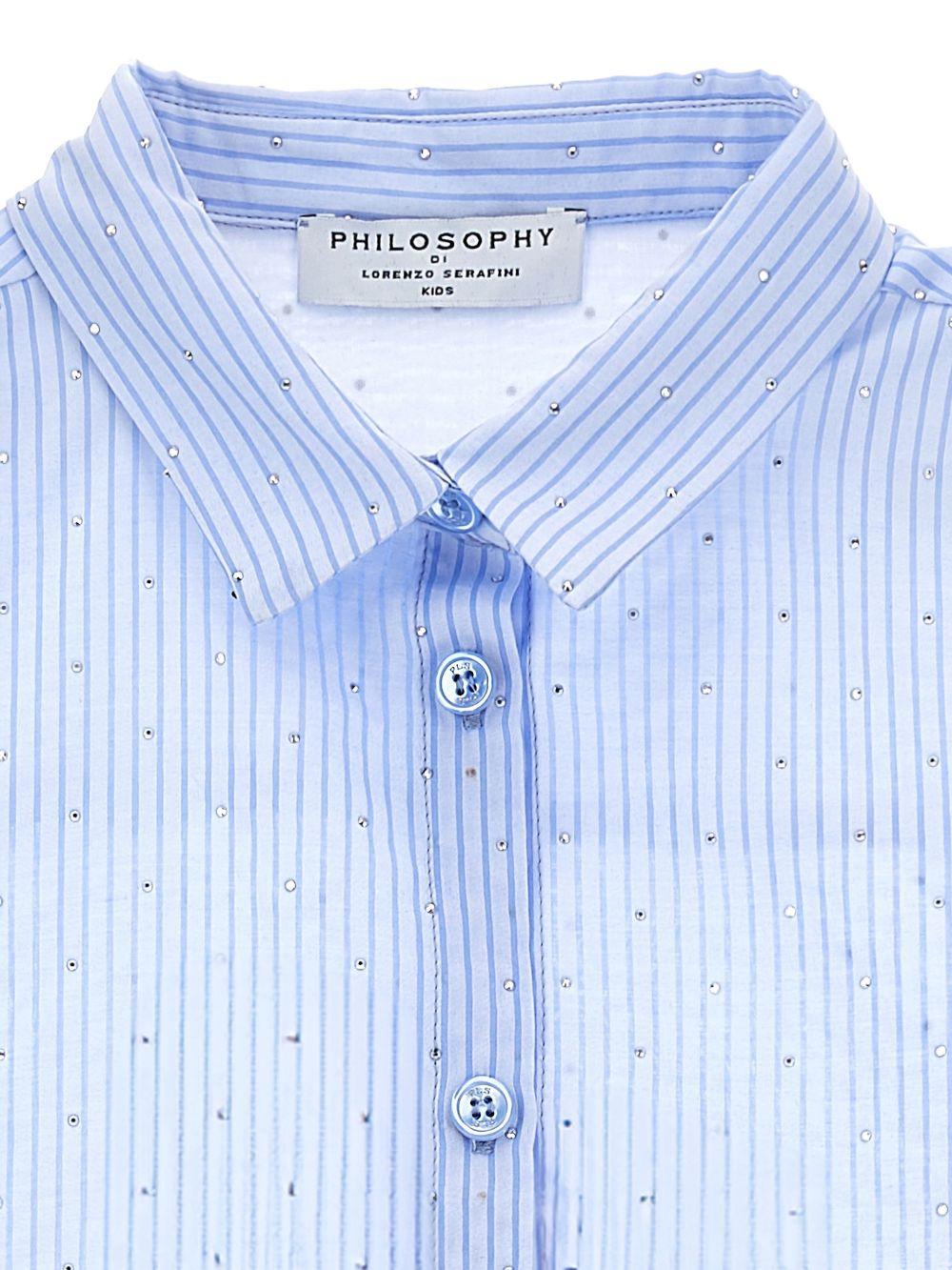 Camicia per bambina Philosophy di Lorenzo Serafini Kids azzurra con design a righe - Rubino Kids