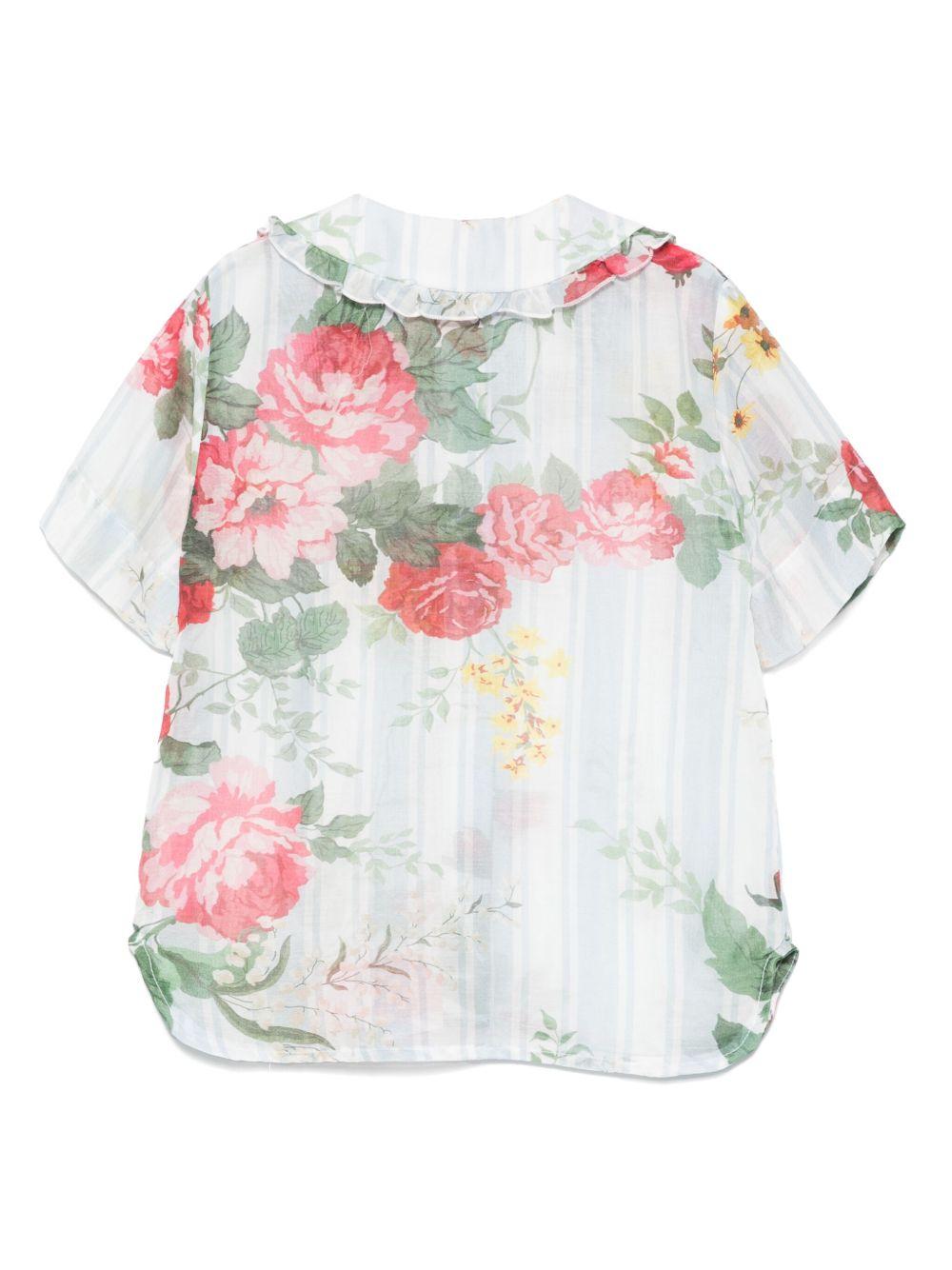 Camicia per bambina Vivetta azzurro in misto cotone e seta con stampa floreale all - over - Rubino Kids