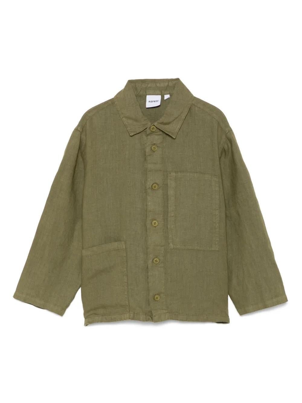 Camicia per bambino Aspesi Kids verde in lino con tasca laterale applicata - Rubino Kids