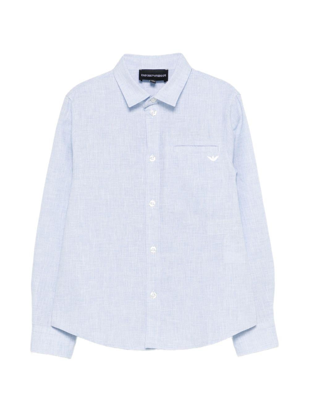 Camicia per bambino Emporio Armani Kids azzurra con logo aquila ricamato - Rubino Kids