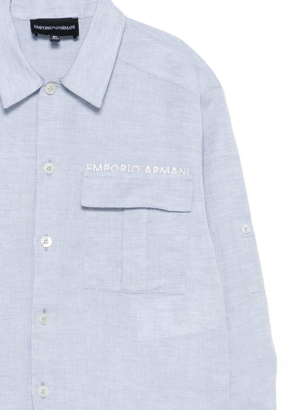 Camicia per bambino Emporio Armani Kids azzurra con logo ricamato sul davanti - Rubino Kids
