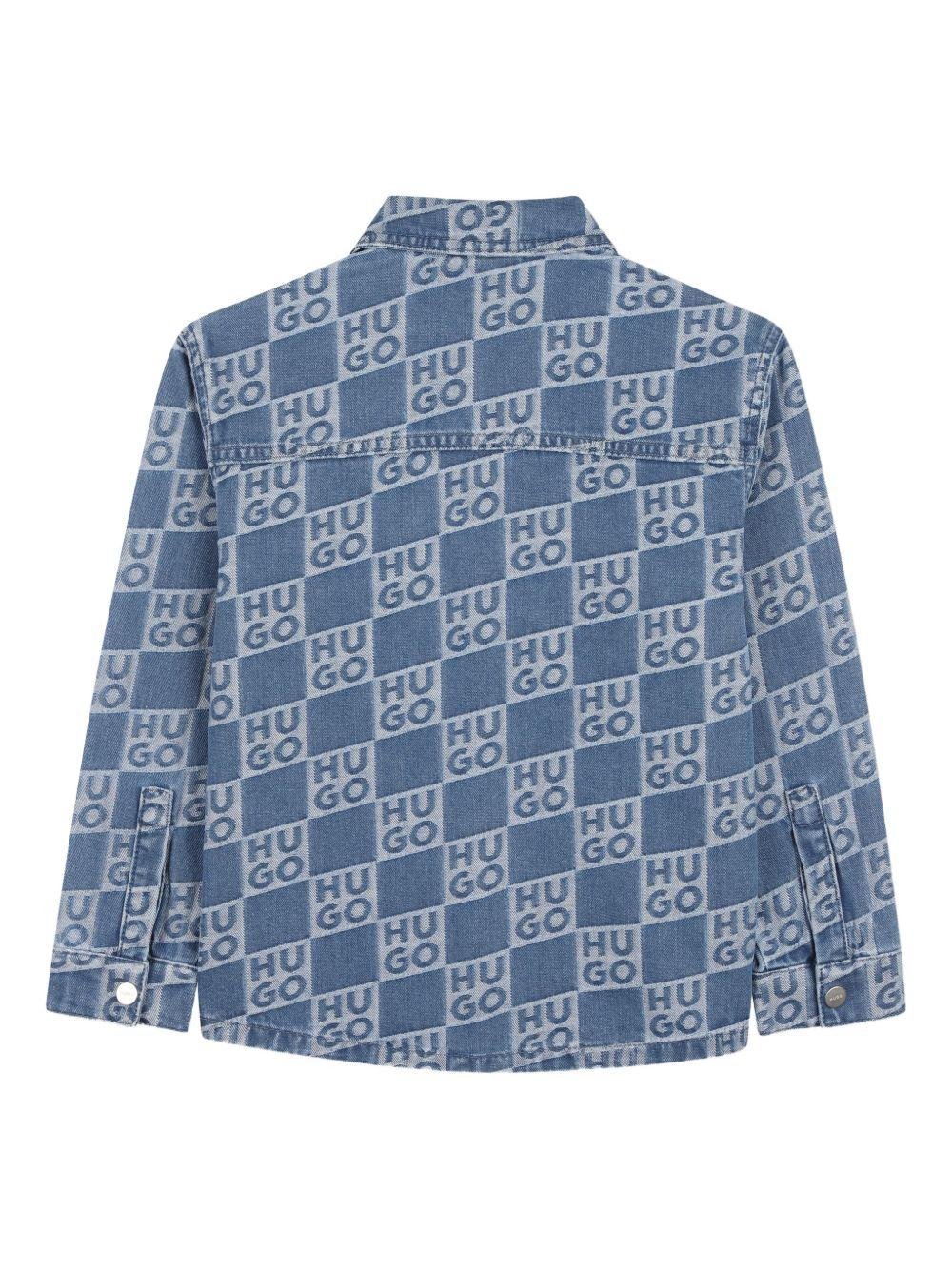Camicia per bambino Hugo Kids denim con stampa logo all - over - Rubino Kids
