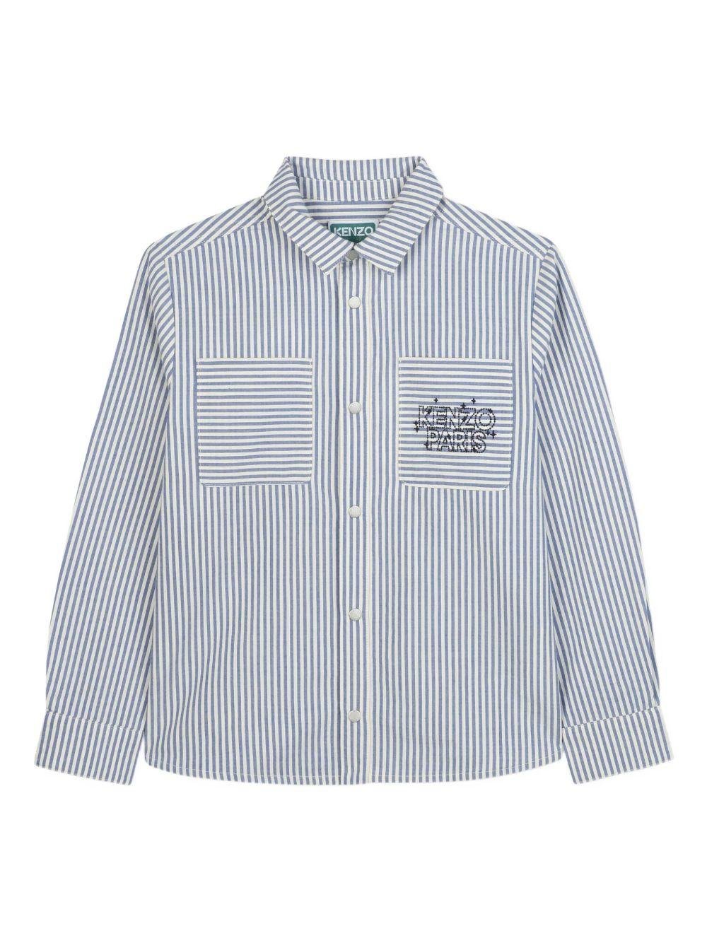 Camicia per bambino Kenzo Kids blu a righe con applicazione - Rubino Kids