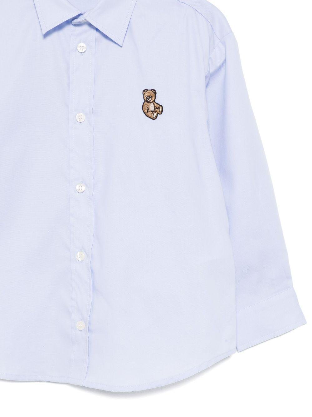 Camicia per bambino Moschino Kids azzurro in cotone con applicazione logo - Rubino Kids