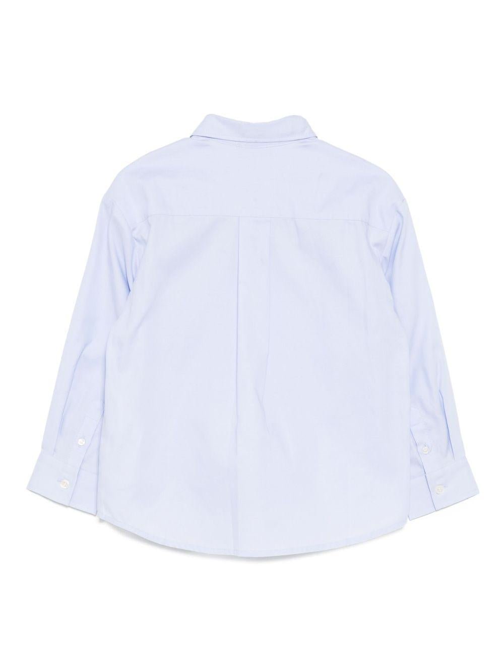 Camicia per bambino Moschino Kids azzurro in cotone con applicazione logo - Rubino Kids