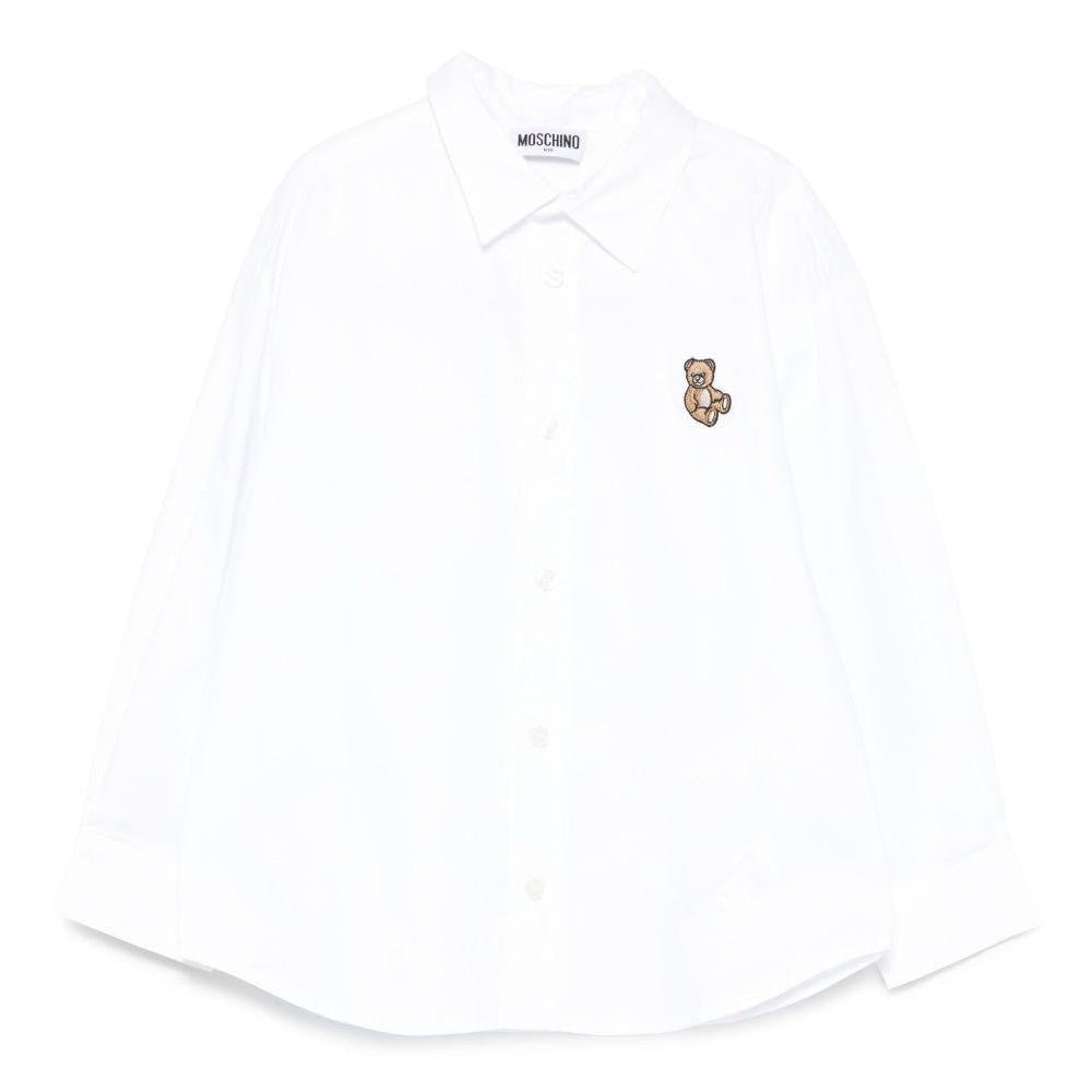 Camicia per bambino Moschino Kids bianco con ricamo Teddy - Rubino Kids