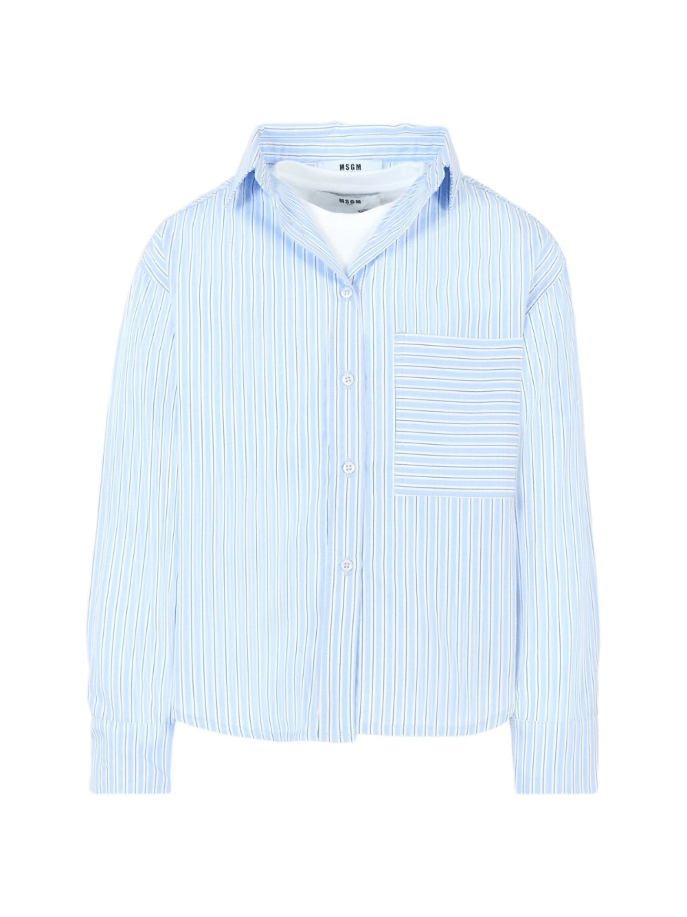 Camicia per bambino MSGM Kids azzurro a righe con tasca applicata - Rubino Kids