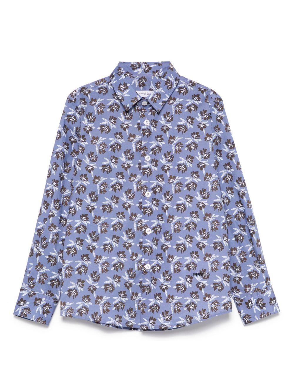 Camicia per bambino Paolo Pecora Kids blu con stampa floreale - Rubino Kids