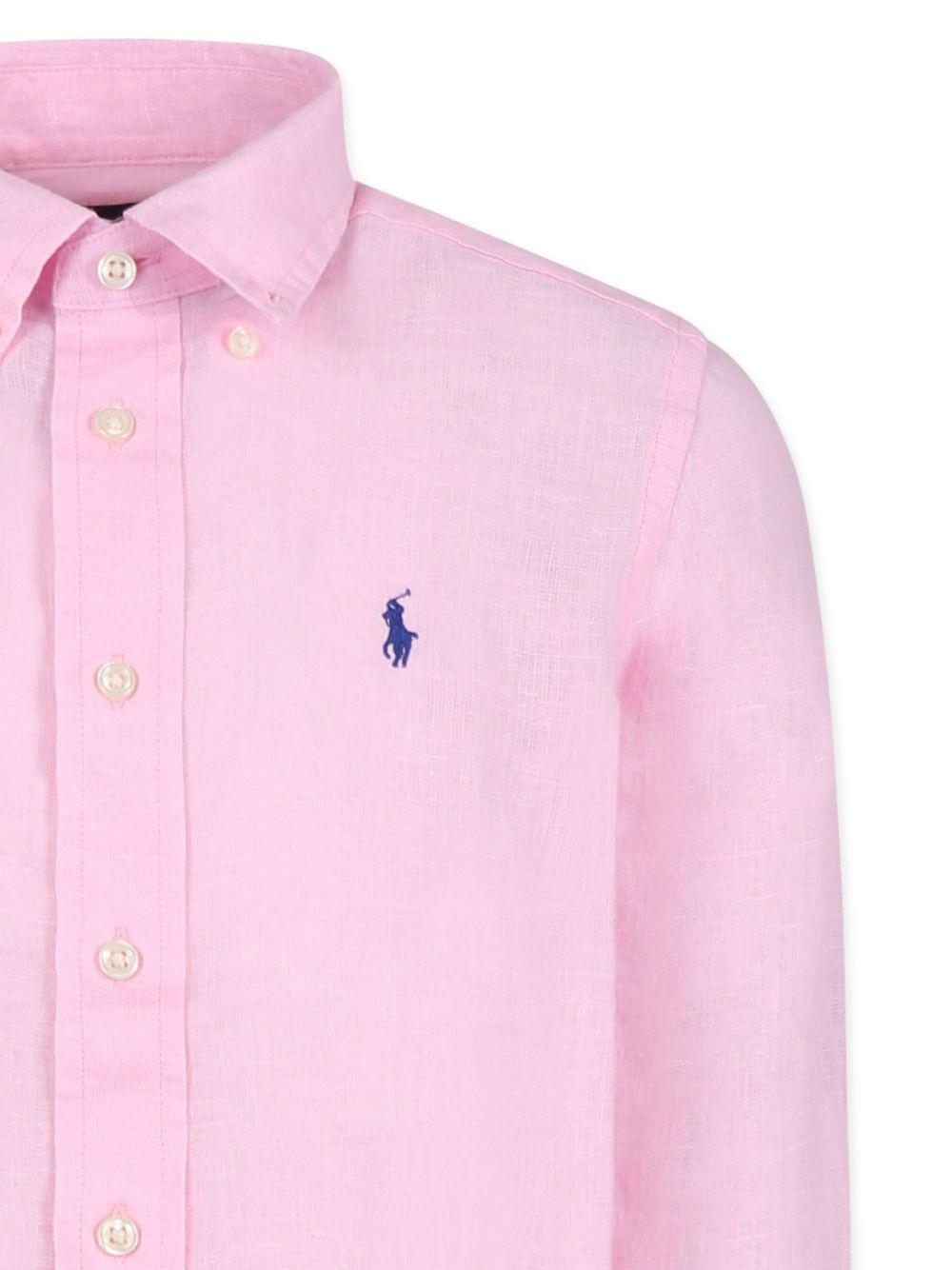 Camicia per bambino POLO RALPH LAUREN KIDS rosa in lino - Rubino Kids