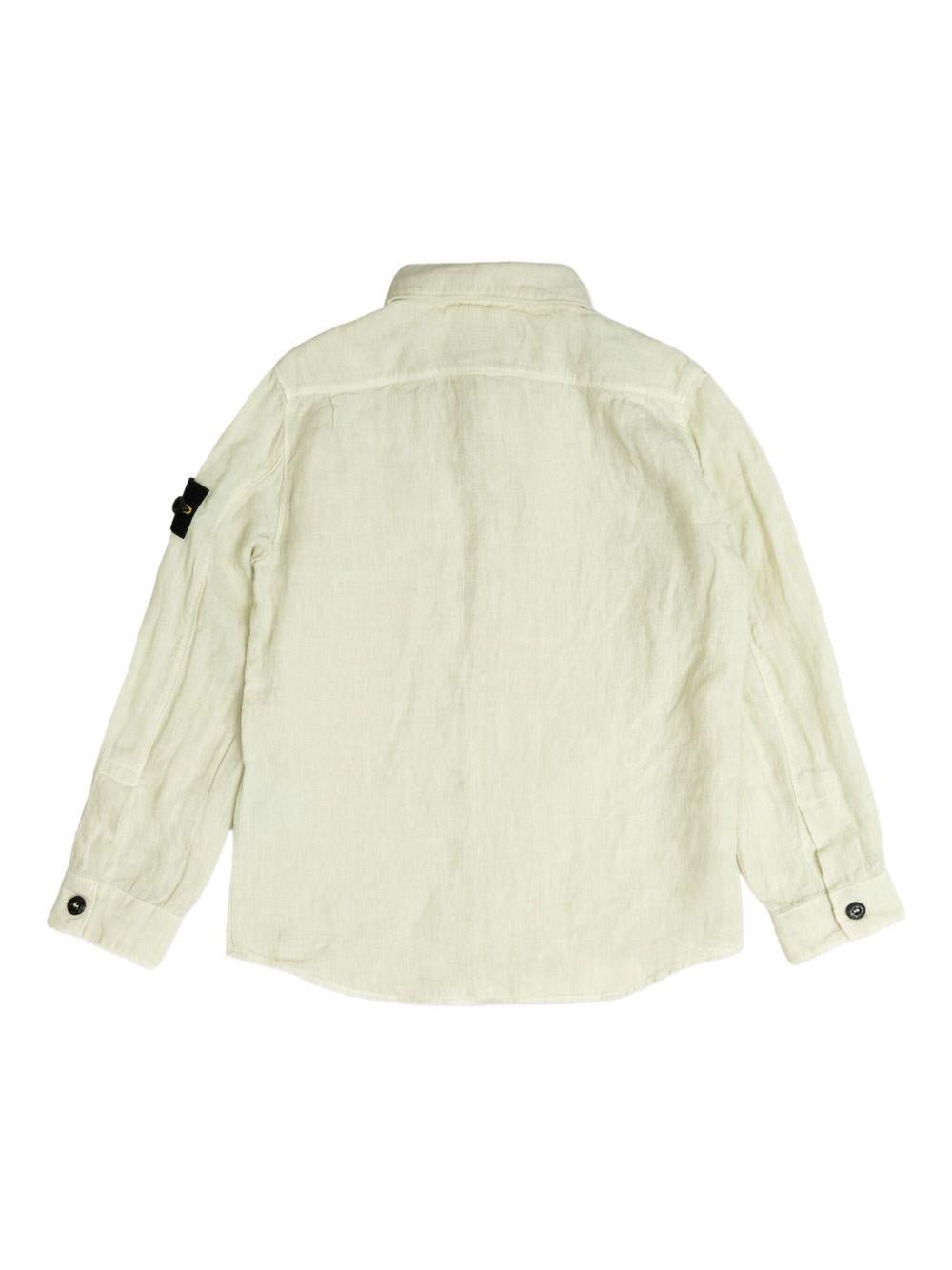 Camicia per bambino Stone Island Junior beige in lino con applicazione Compass - Rubino Kids