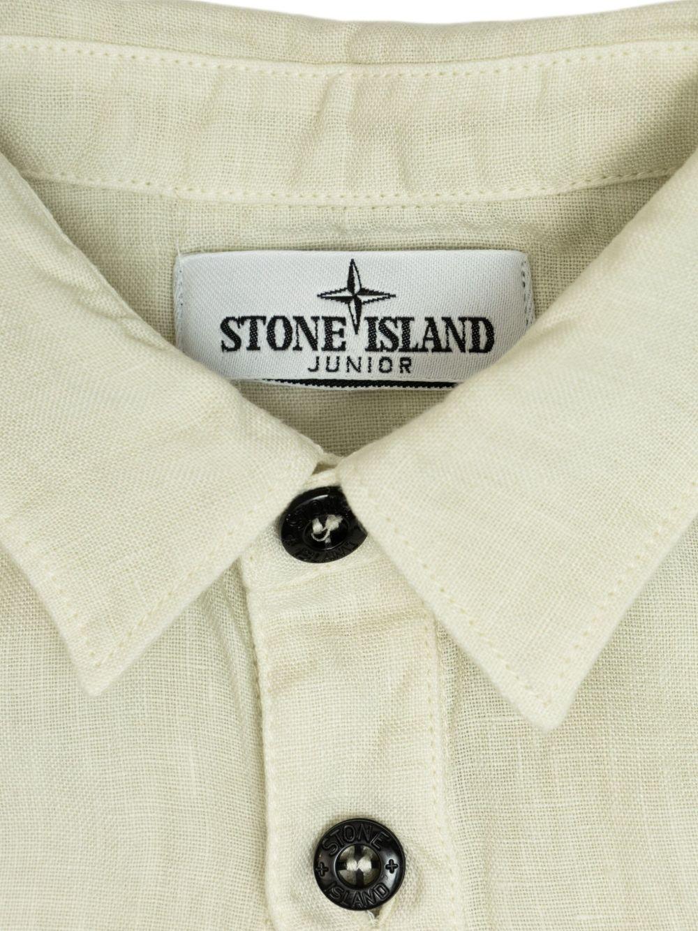 Camicia per bambino Stone Island Junior beige in lino con applicazione Compass - Rubino Kids