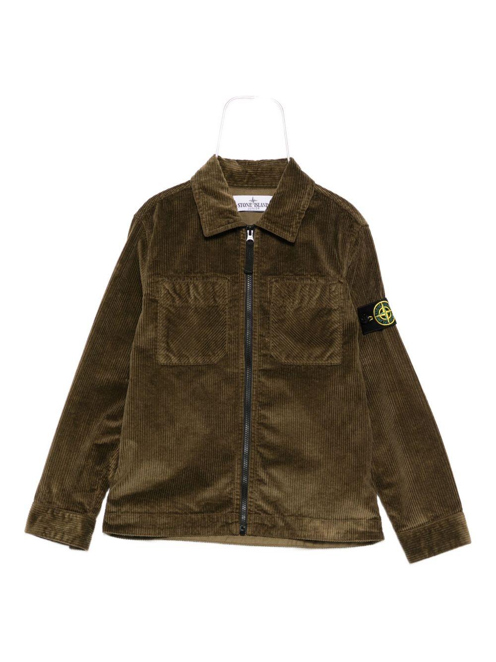 Camicia per bambino Stone Island Junior verde in velluto a coste con distintivo della bussola - Rubino Kids