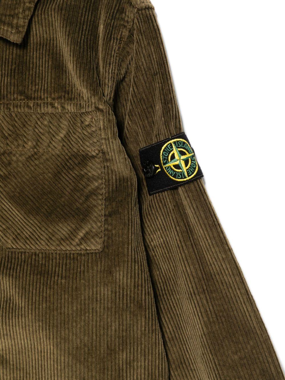 Camicia per bambino Stone Island Junior verde in velluto a coste con distintivo della bussola - Rubino Kids