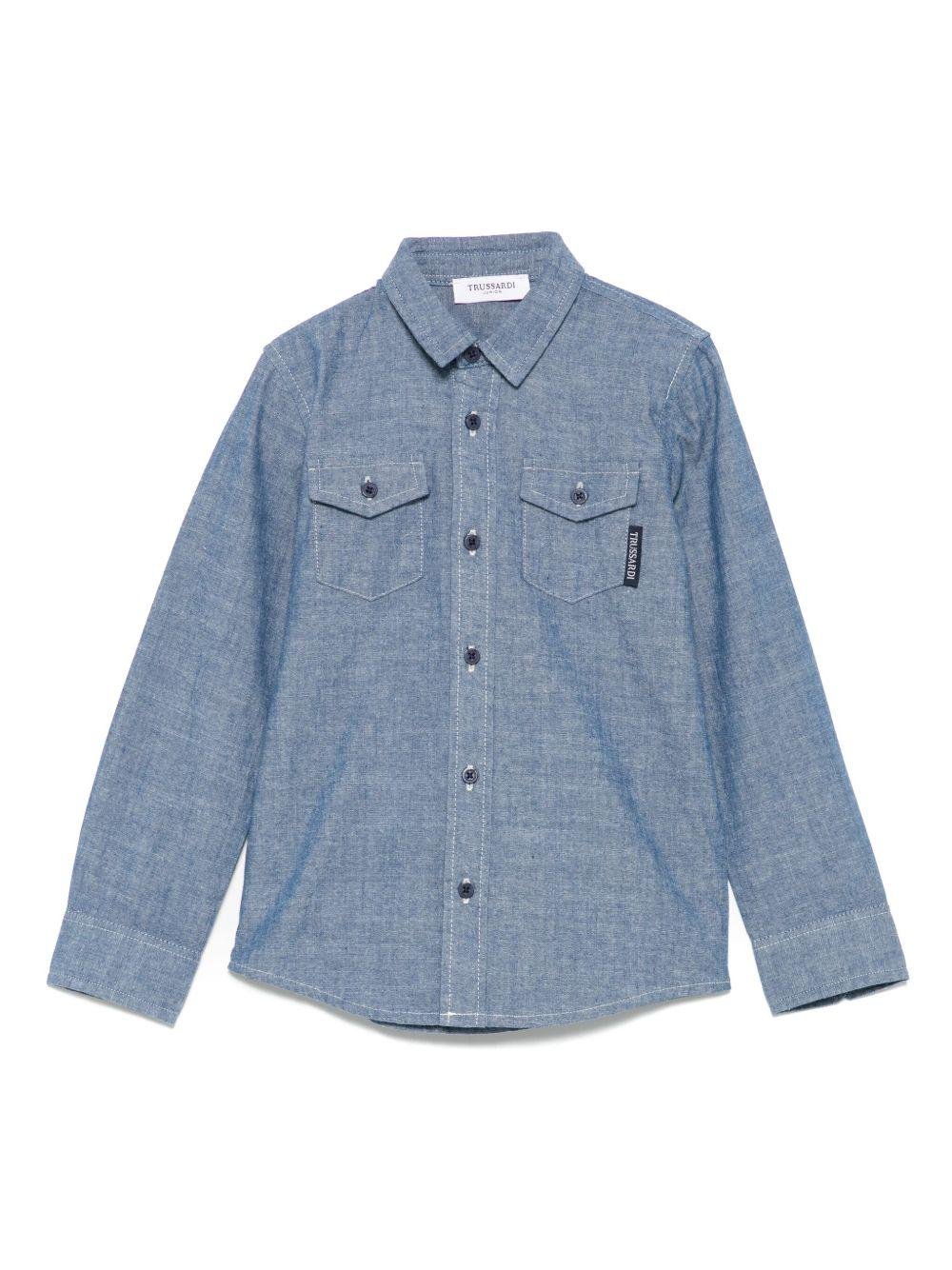 Camicia per bambino Trussardi Junior blu con due tasche applicate sul petto - Rubino Kids
