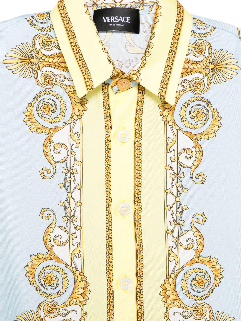 Camicia per bambino Versace Kids azzurra con motivo barocco - Rubino Kids