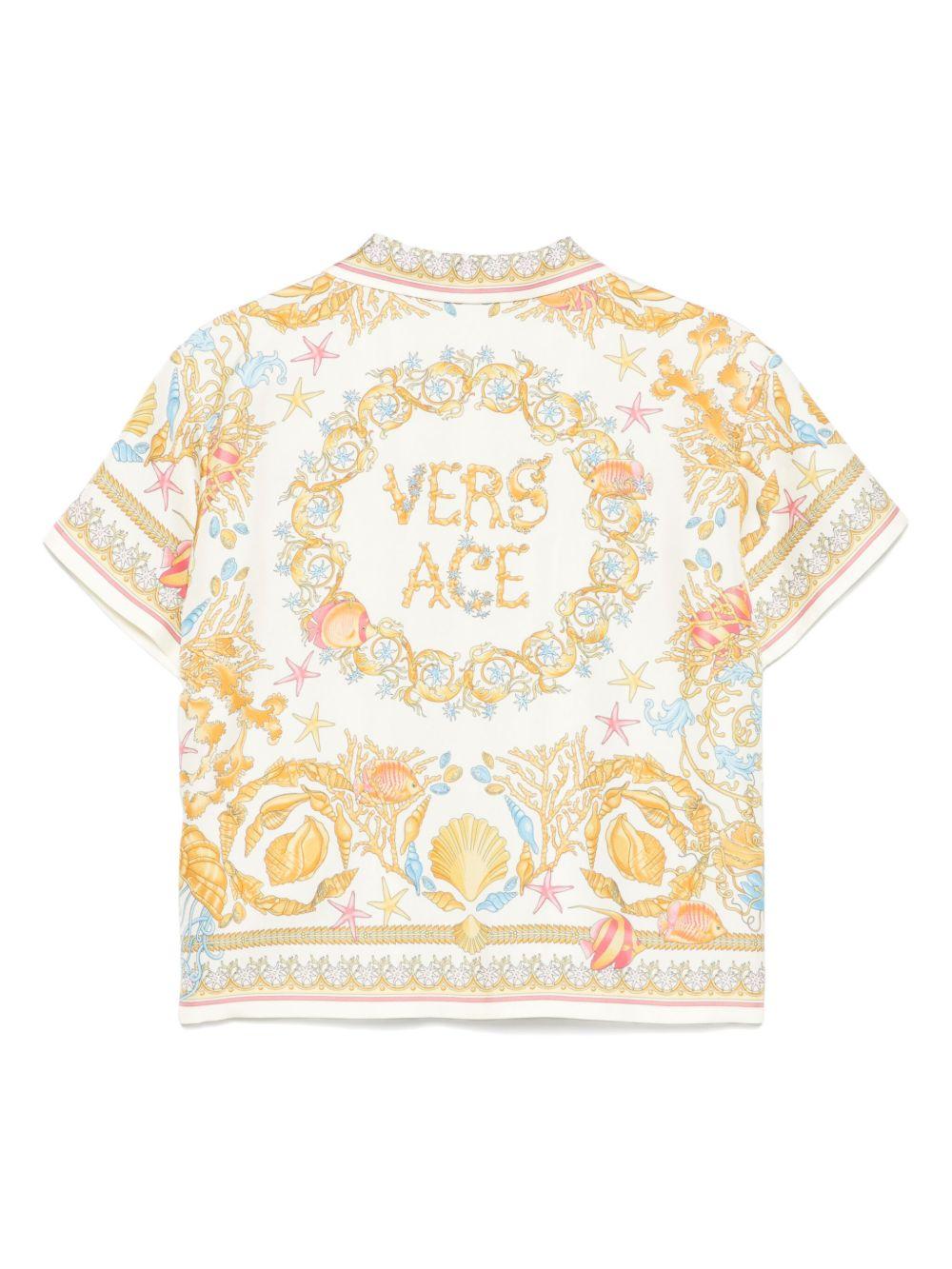 Camicia per bambino Versace Kids beige in seta con stampa grafica - Rubino Kids