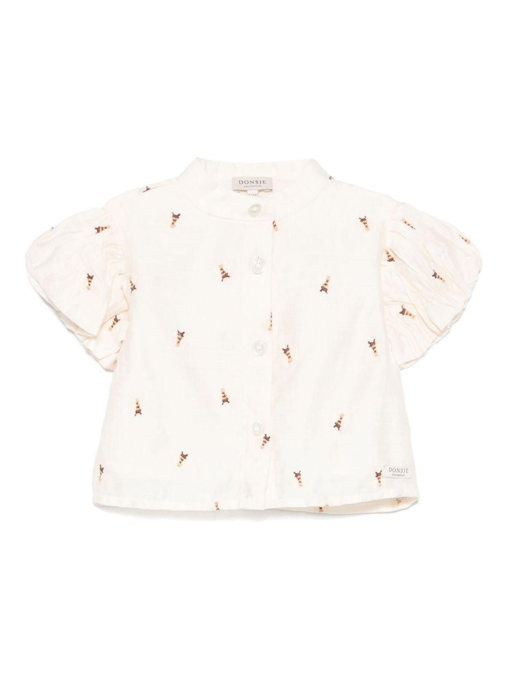 Camicia per neonata Donsje Ezrah beige con ricamo all - over - Rubino Kids