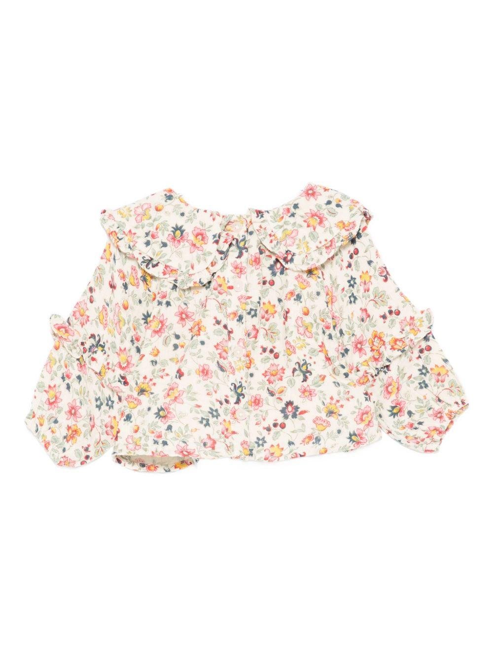 Camicia per neonata Louise Misha beige con stampa floreale all - over - Rubino Kids