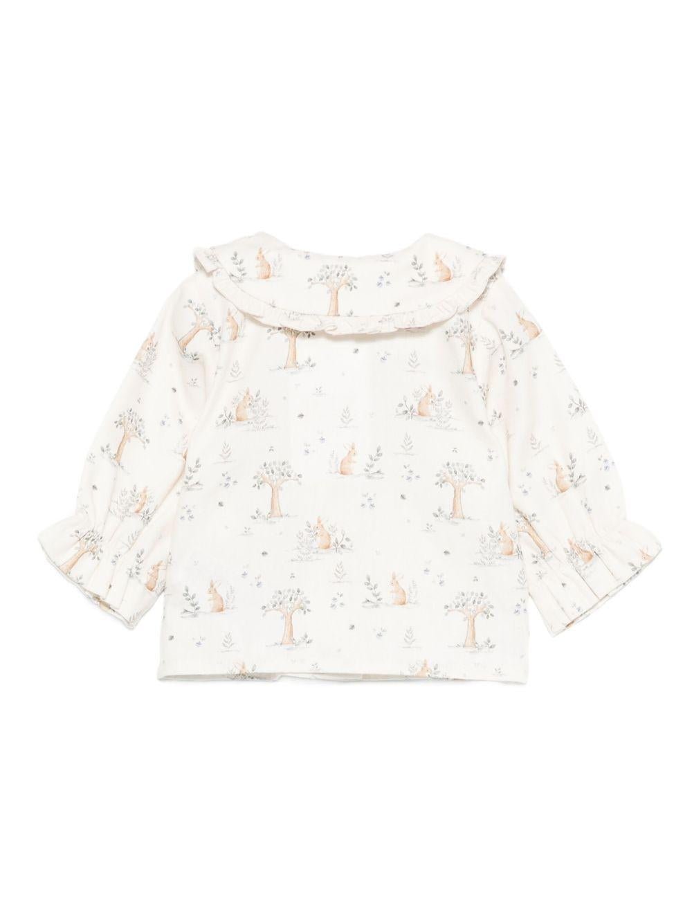 Camicia per neonata Paz Rodríguez bianca con stampa coniglio - Rubino Kids