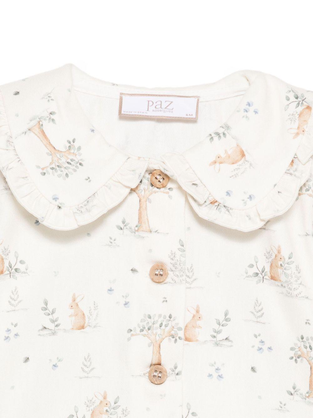 Camicia per neonata Paz Rodríguez bianca con stampa coniglio - Rubino Kids