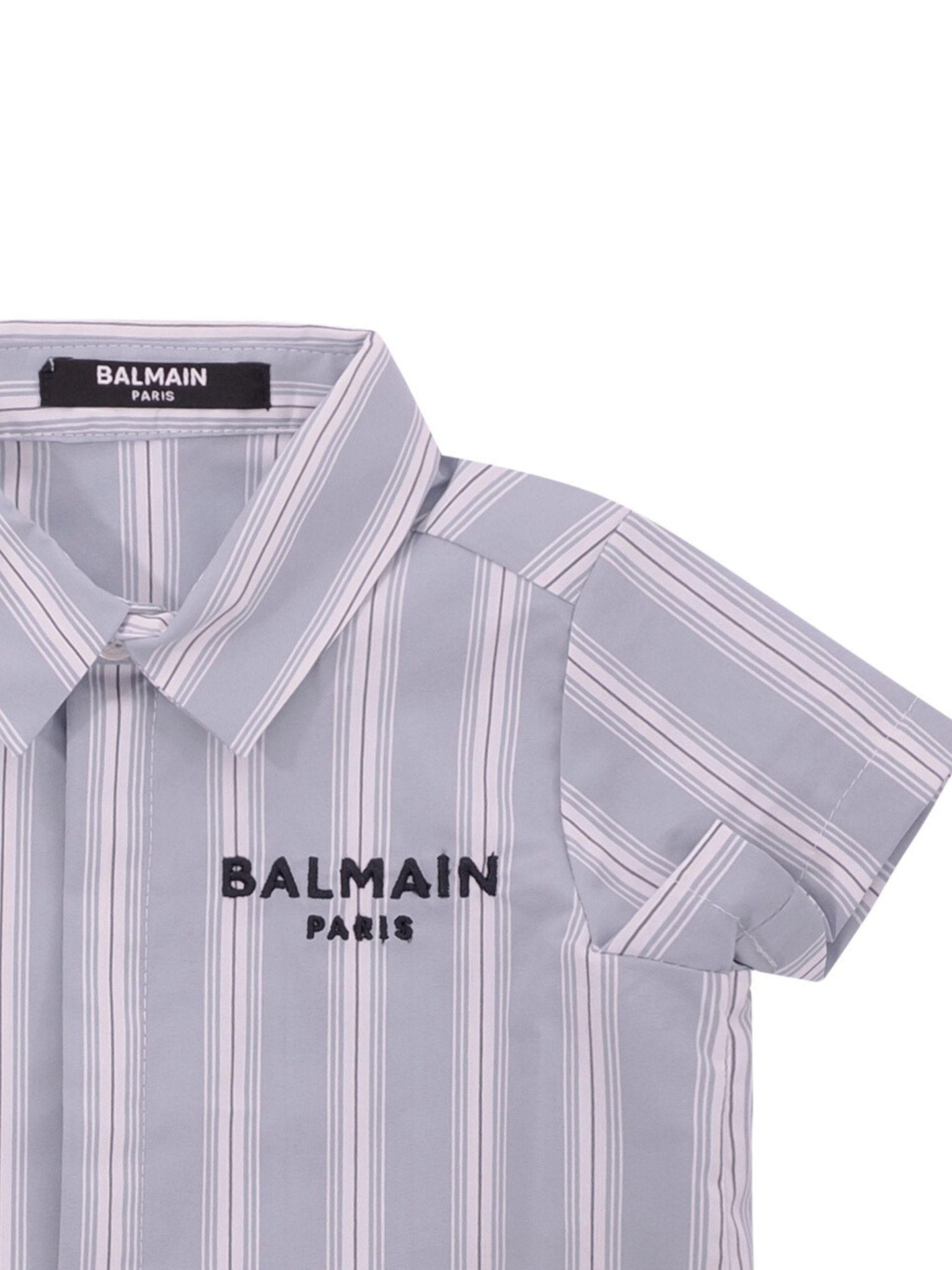 Camicia per neonato Balmain Kids azzurra con design a righe bianche - Rubino Kids