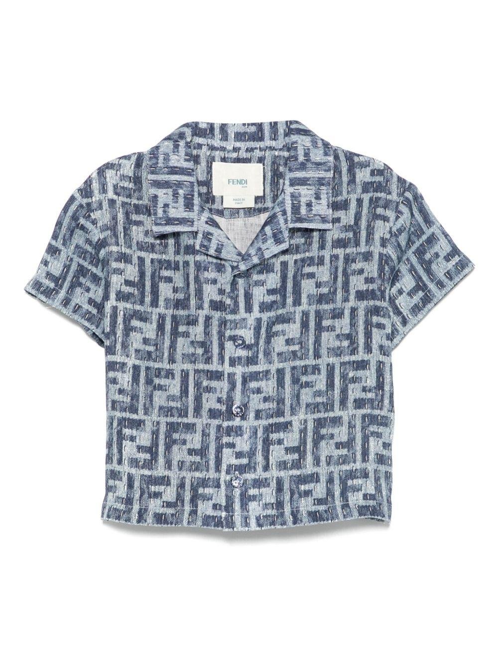 Camicia per neonato Fendi Kids denim con stampa FF - Rubino Kids