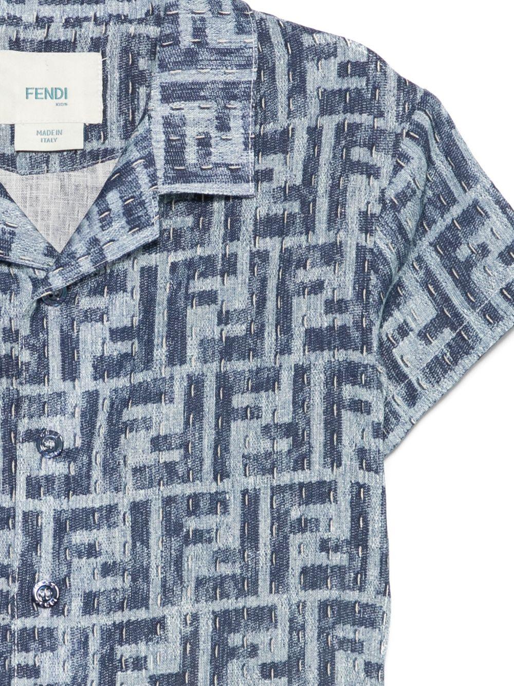 Camicia per neonato Fendi Kids denim con stampa FF - Rubino Kids