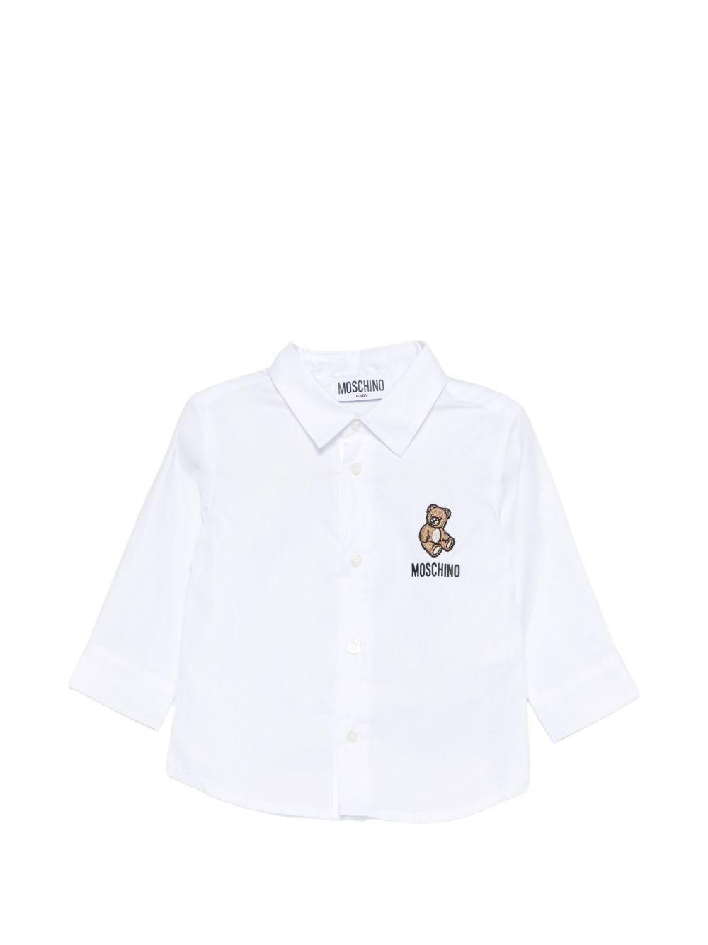 Camicia per neonato Moschino Kids bianca con Teddy Bear ricamato sul davanti - Rubino Kids