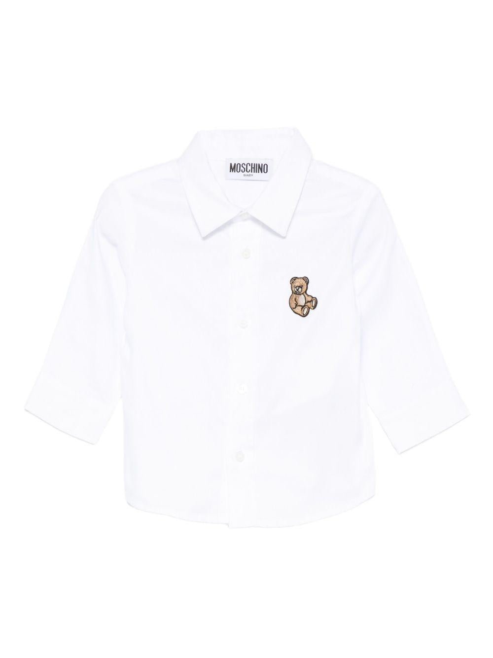 Camicia per neonato Moschino Kids bianco in cotone con ricamo Teddy - Rubino Kids