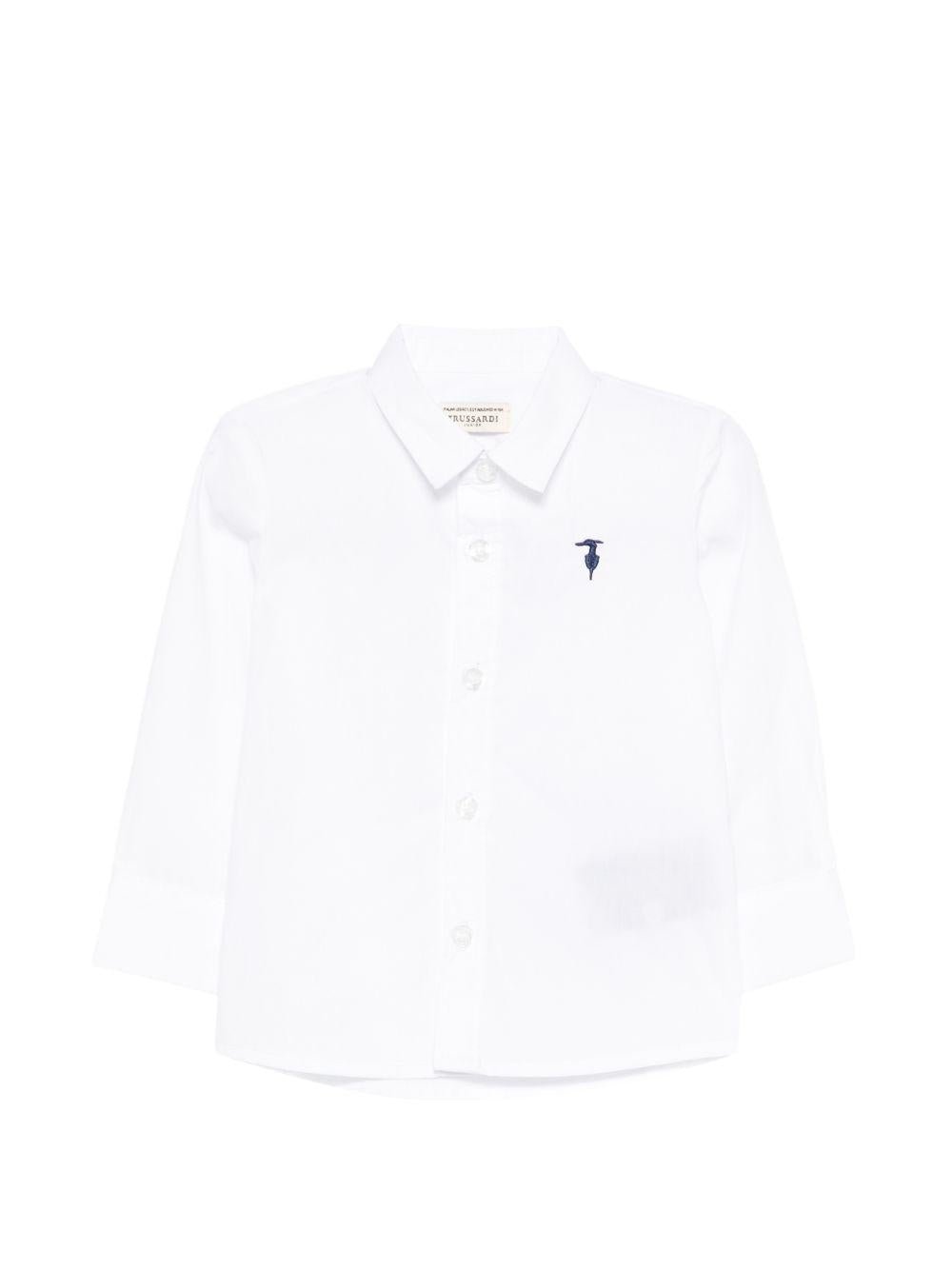 Camicia per neonato Trussardi Junior bianca con logo ricamato sul davanti - Rubino Kids