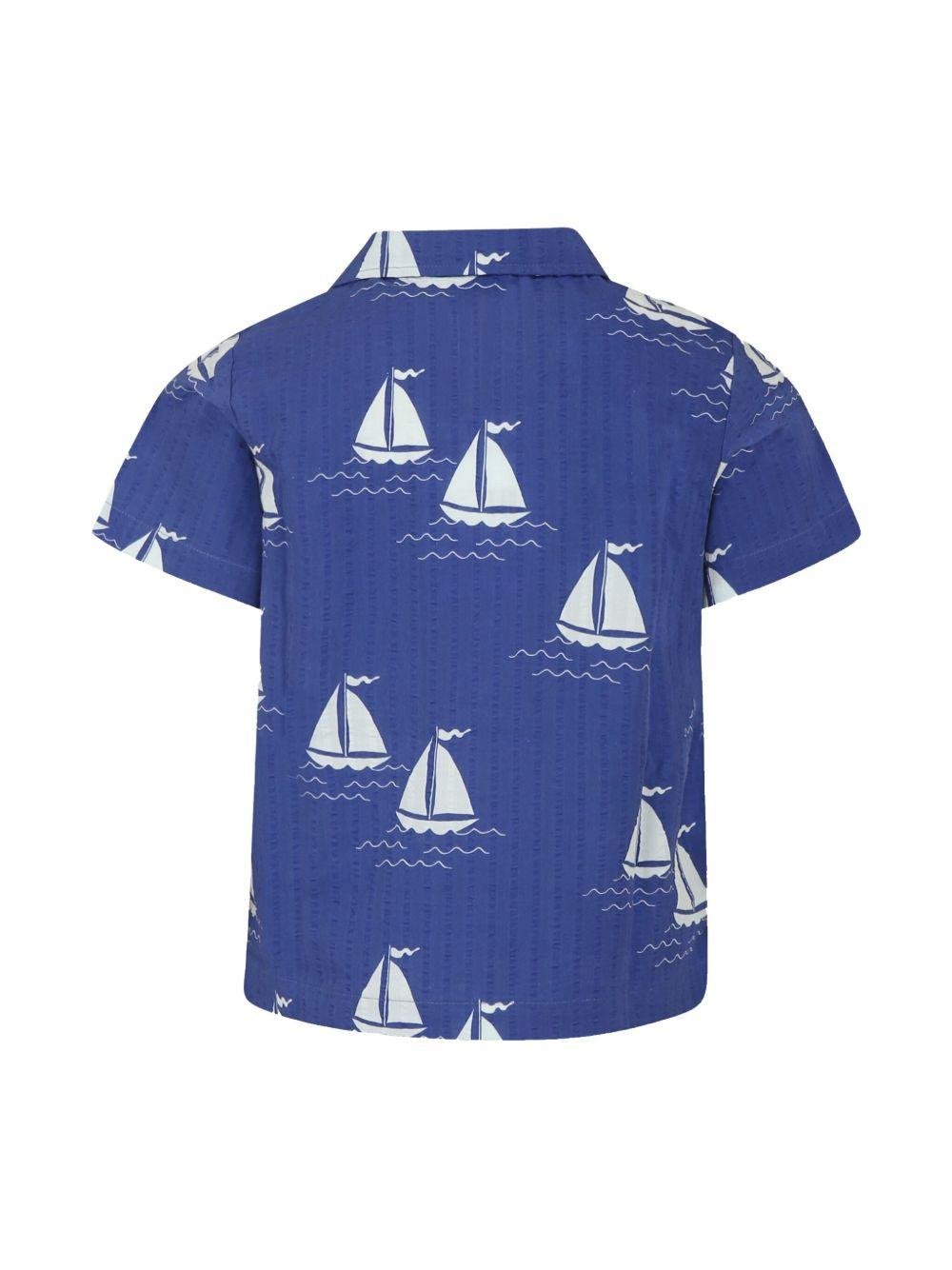 Camicia Sailing Boats per bambino Mini Rodini blu con colletto alla cubana - Rubino Kids