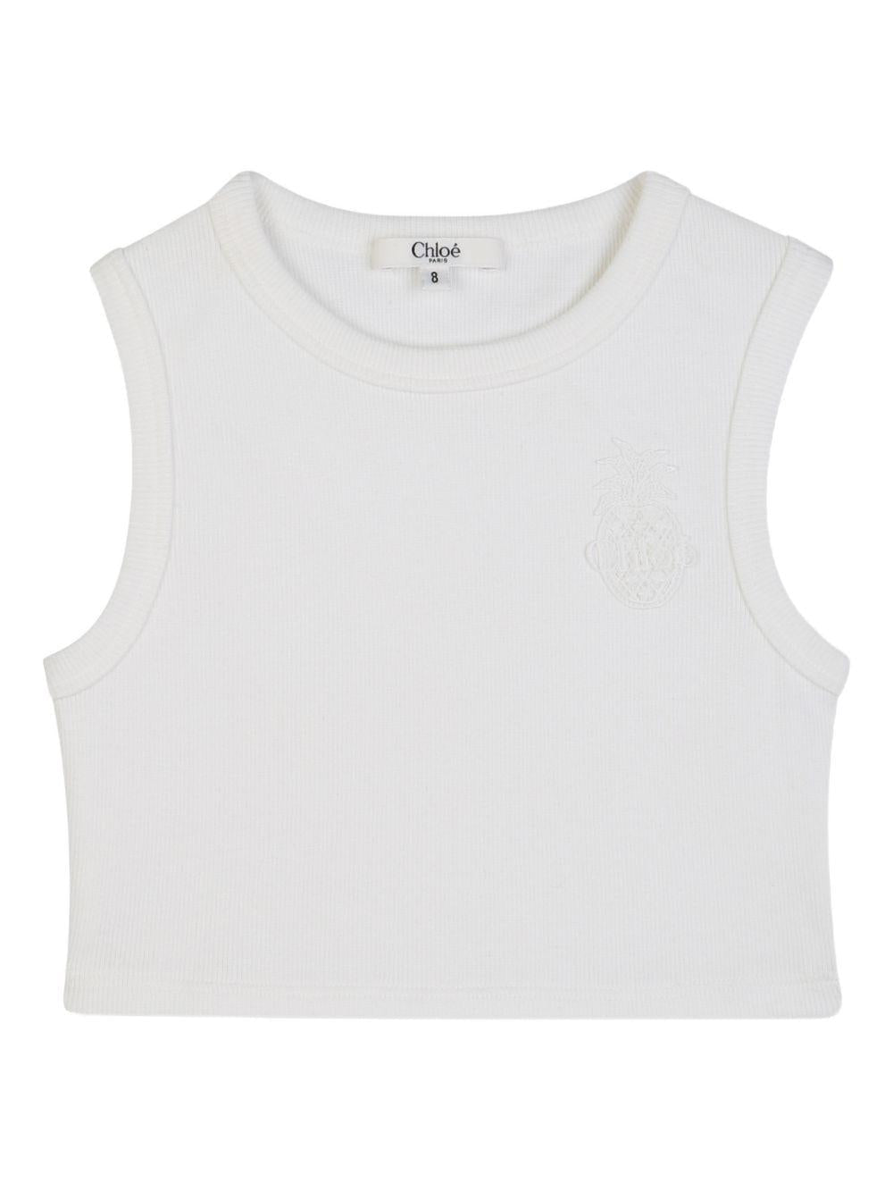Canotta per bambina Chloé Kids bianca con dettaglio ricamato - Rubino Kids