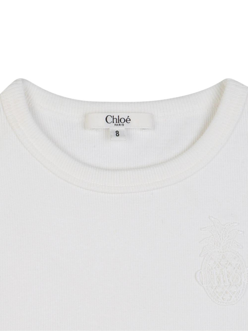 Canotta per bambina Chloé Kids bianca con dettaglio ricamato - Rubino Kids