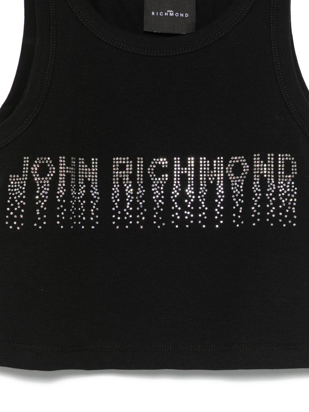 Canotta per bambina John Richmond Junior nero con logo con strass - Rubino Kids