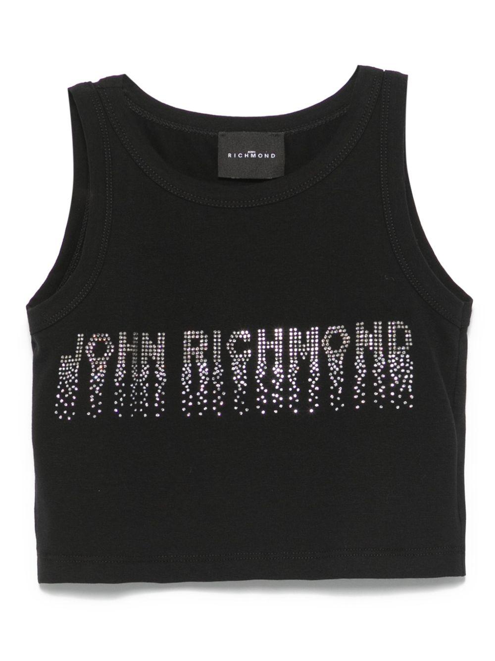 Canotta per bambina John Richmond Junior nero con logo con strass - Rubino Kids
