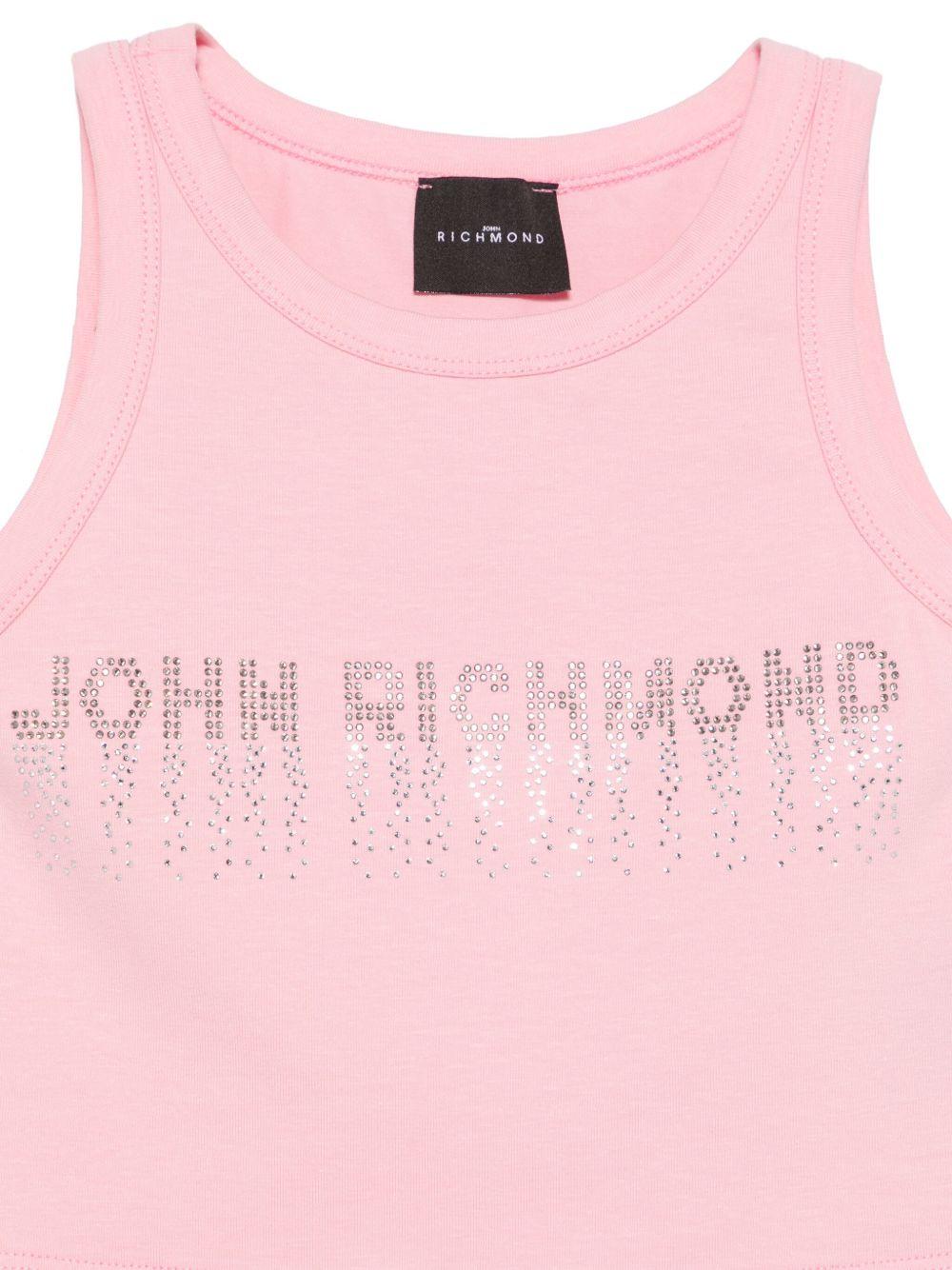 Canotta per bambina John Richmond Junior rosa con logo con strass - Rubino Kids