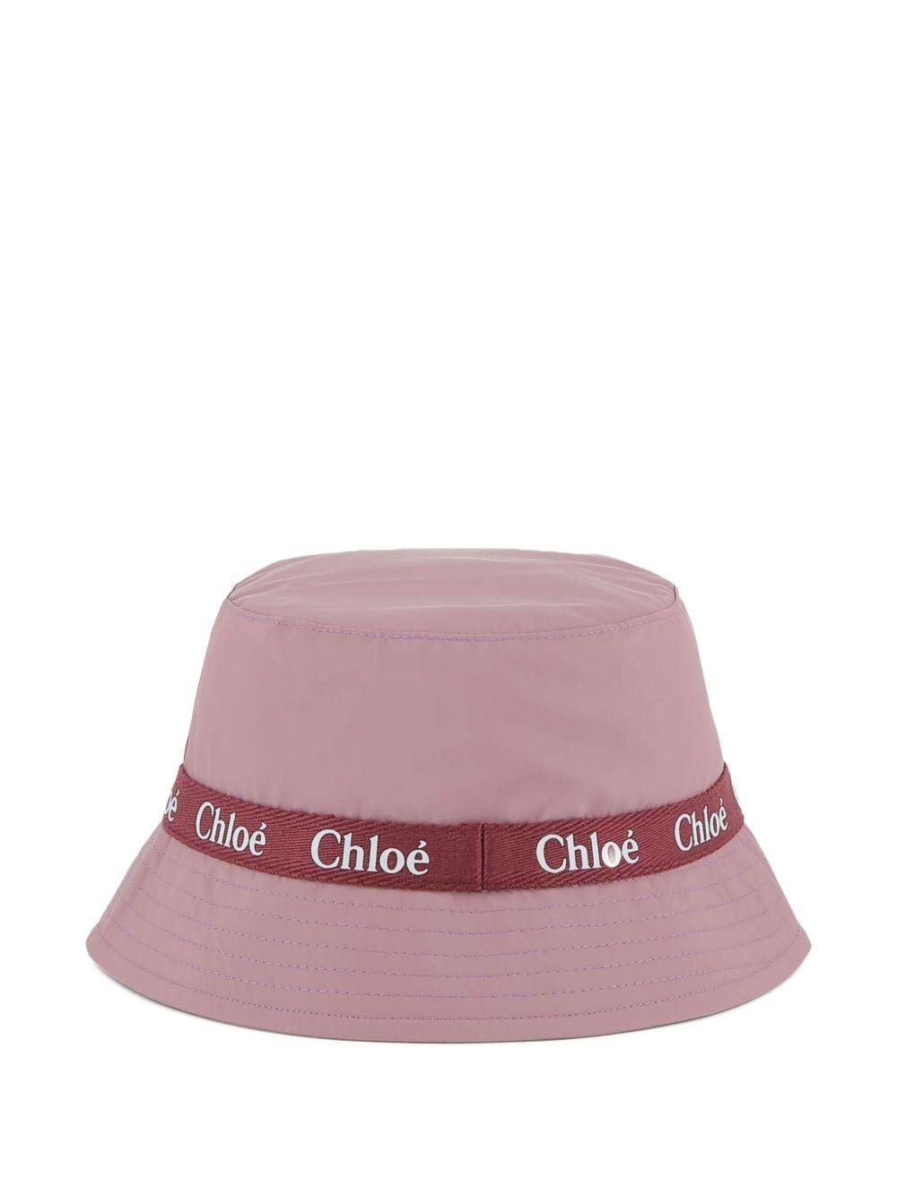 Cappello bucket per bambina Chloé Kids viola con fascia con logo a contrasto - Rubino Kids