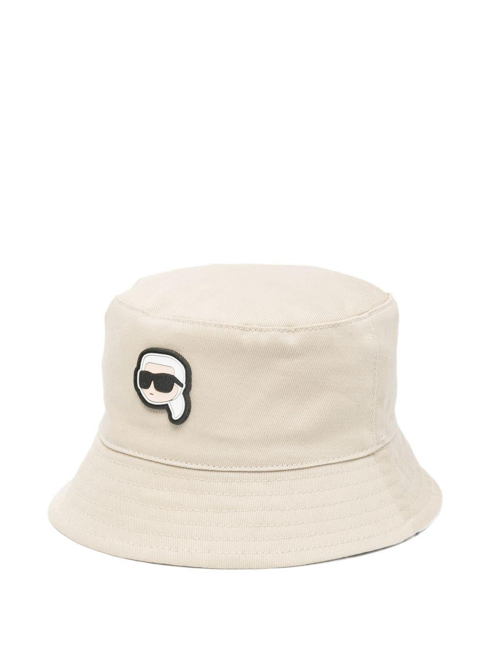 Cappello da pescatore per bambino Karl Lagerfeld Kids beige reversibile con toppa e logo - Rubino Kids