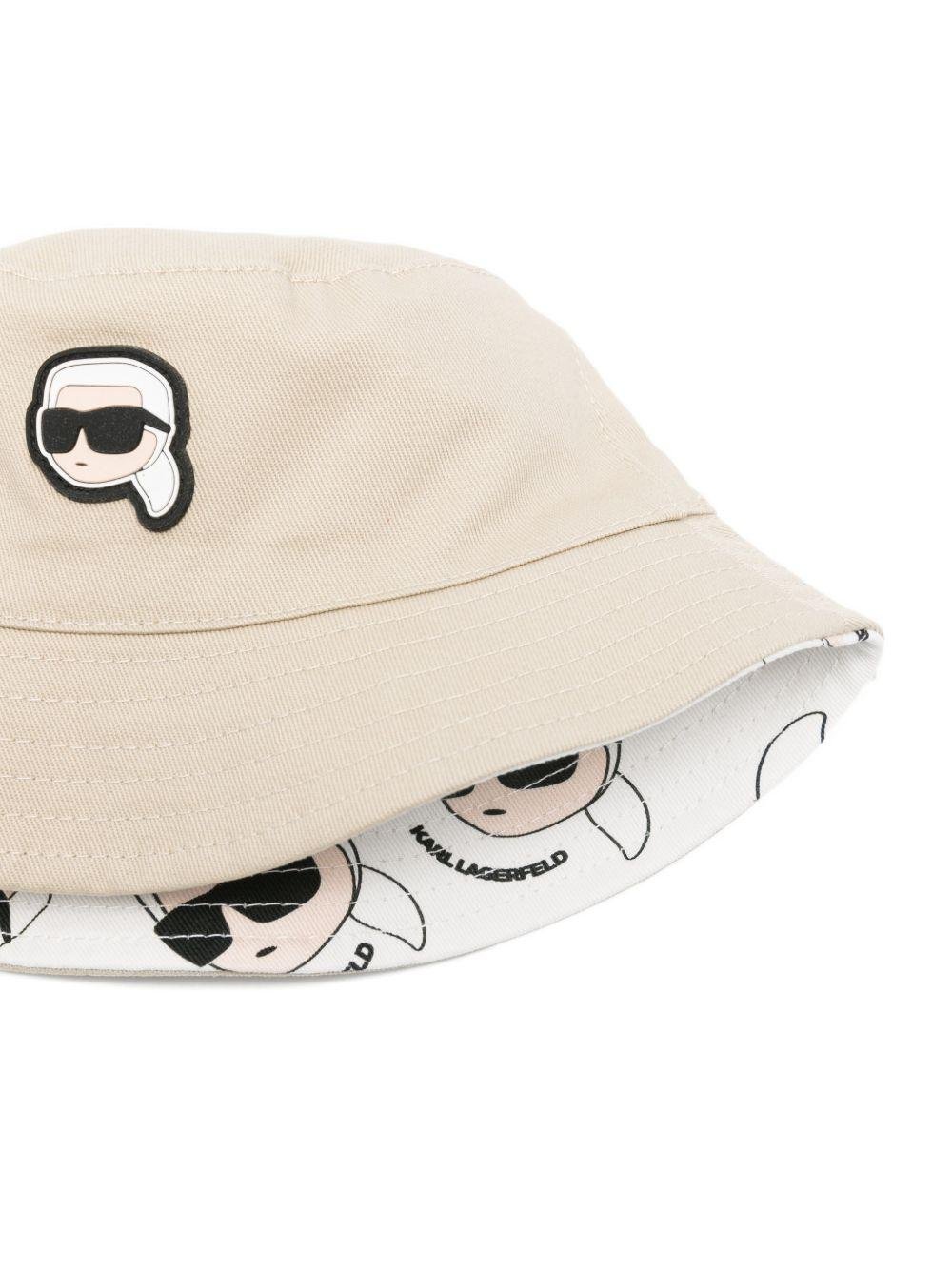 Cappello da pescatore per bambino Karl Lagerfeld Kids beige reversibile con toppa e logo - Rubino Kids