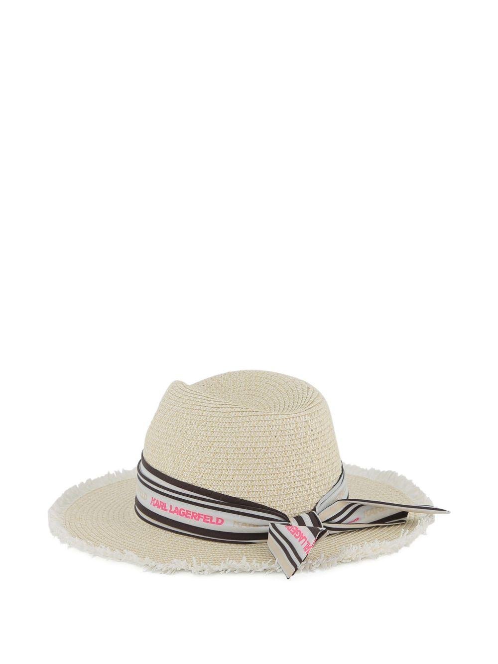 Cappello per bambina Karl Lagerfeld Kids bianco a righe sfilacciato - Rubino Kids