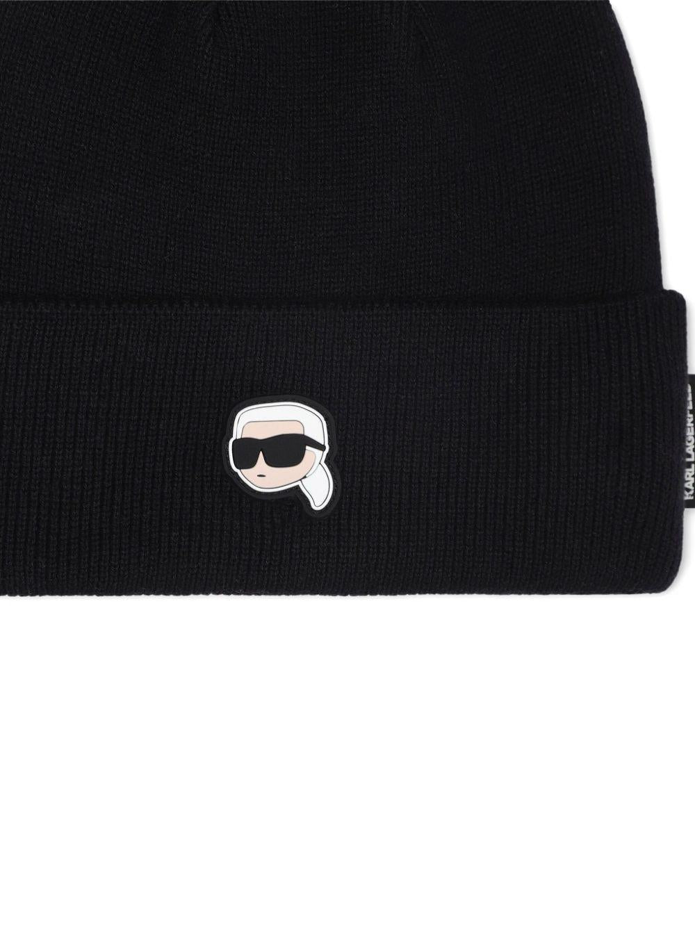 Cappello per bambini Karl Lagerfeld Kids nero con Ikon Karl e tesa con piega - Rubino Kids