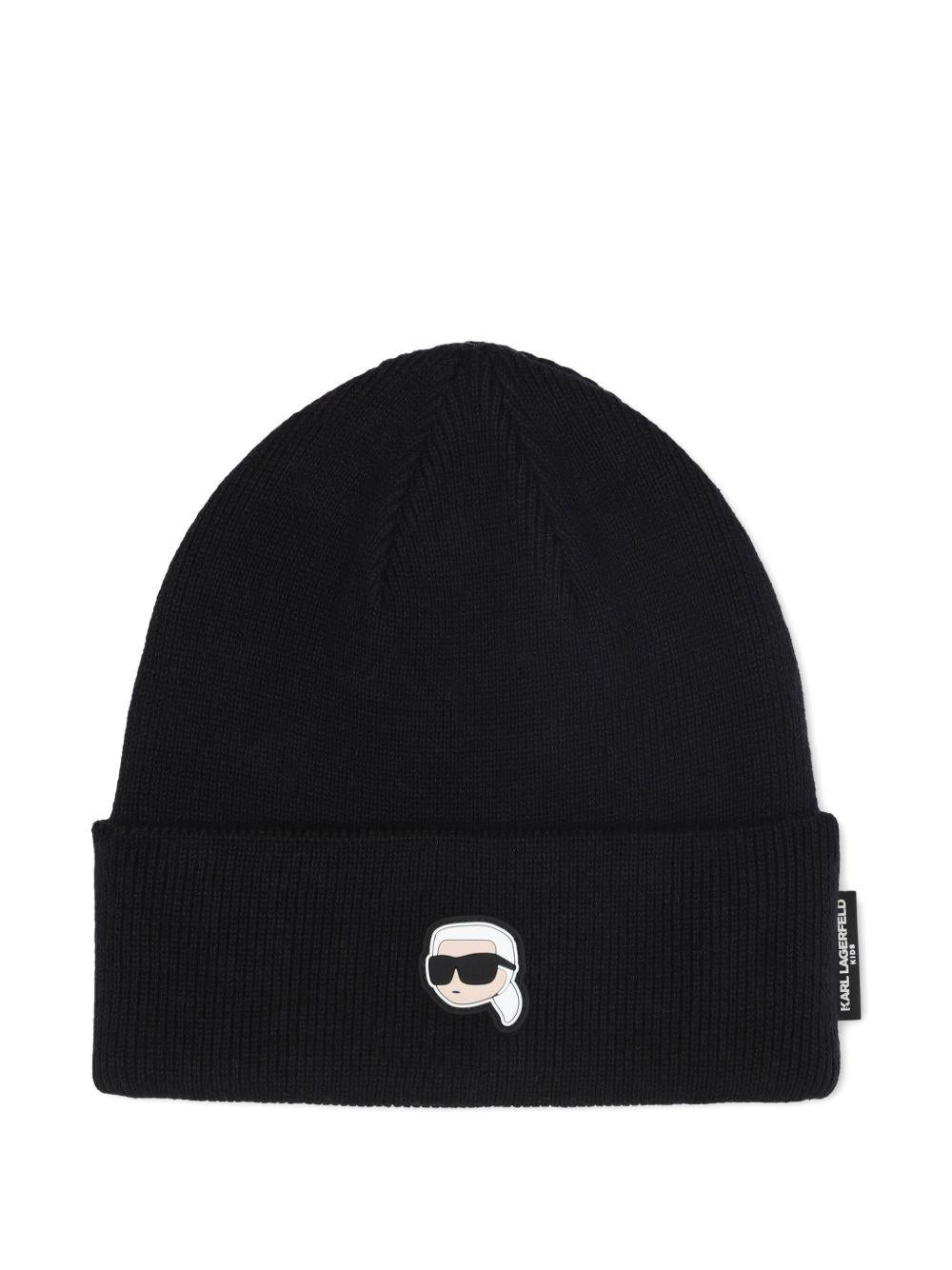 Cappello per bambini Karl Lagerfeld Kids nero con Ikon Karl e tesa con piega - Rubino Kids