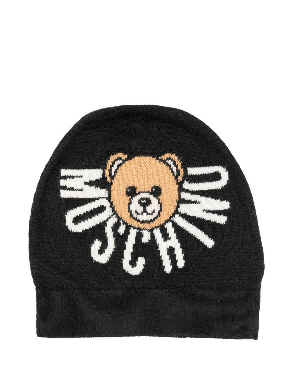 Cappello per bambini Moschino Kids nero con logo ricamato - Rubino Kids