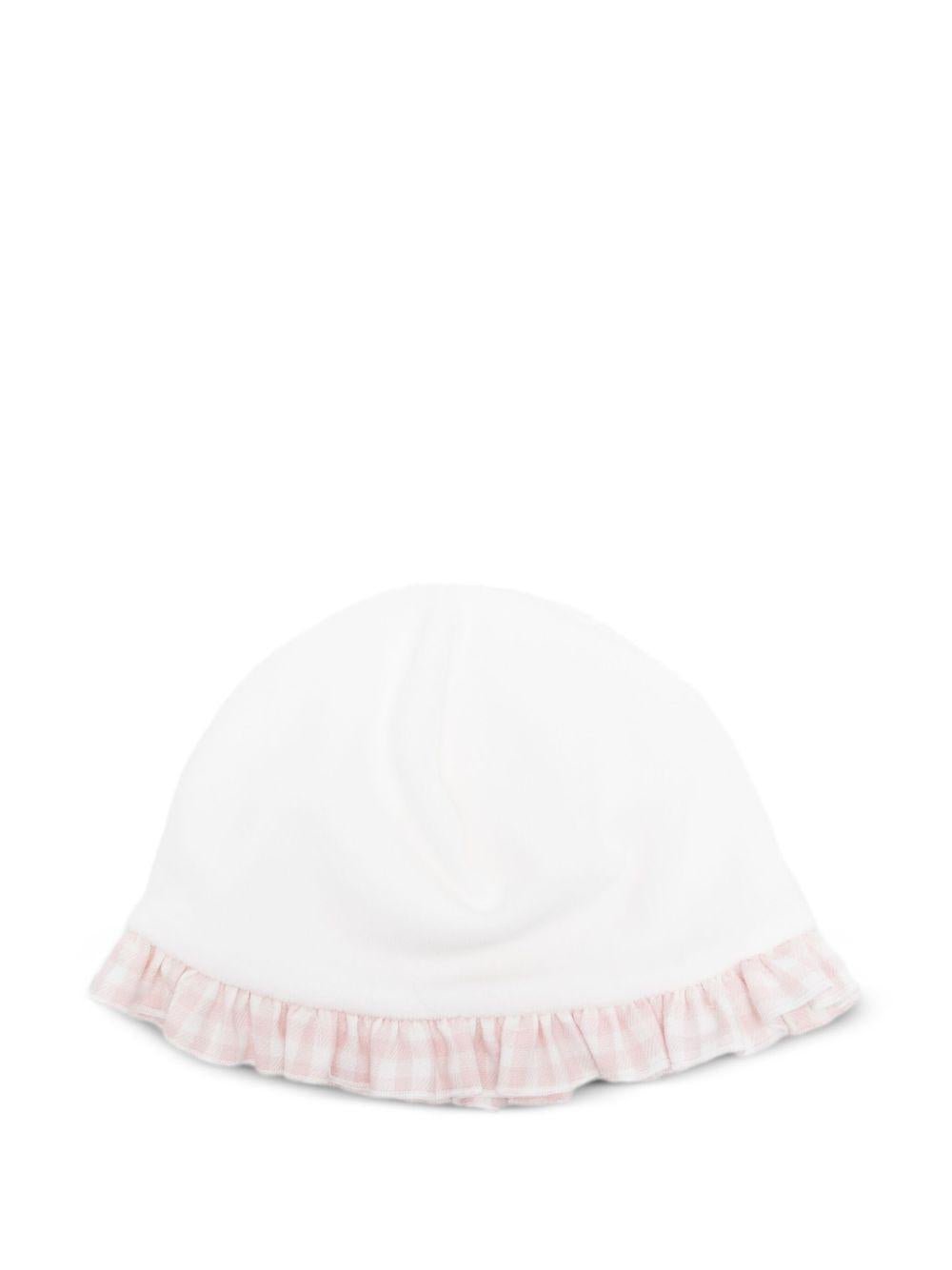 Cappello per neonata La Stupenderia bianco con rifiniture a quadretti - Rubino Kids