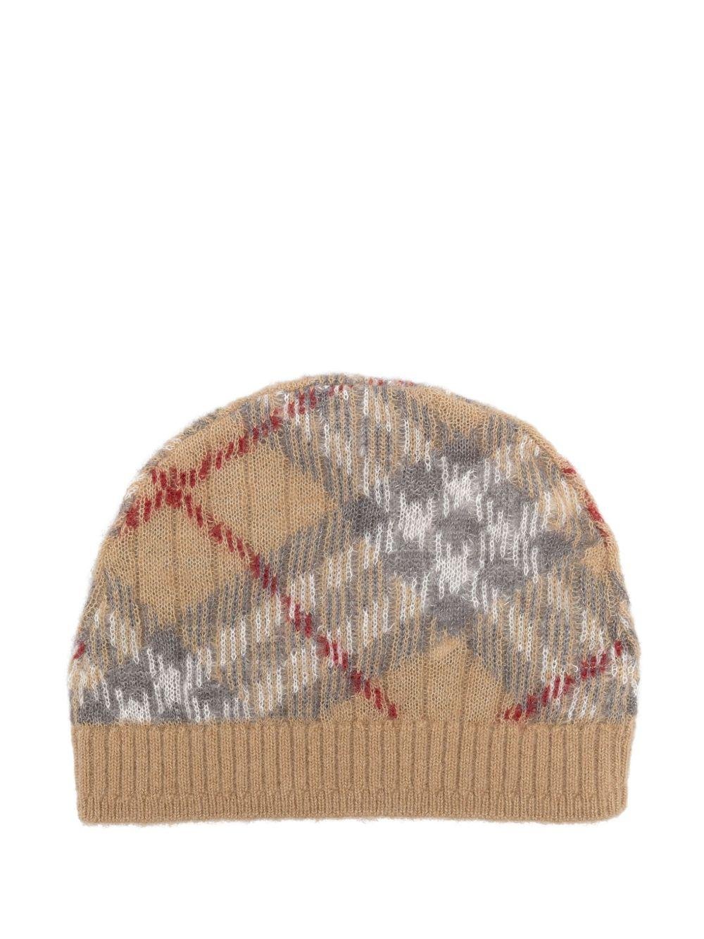 Cappello per neonato Burberry Kids marrone in misto lana con bordo a coste - Rubino Kids