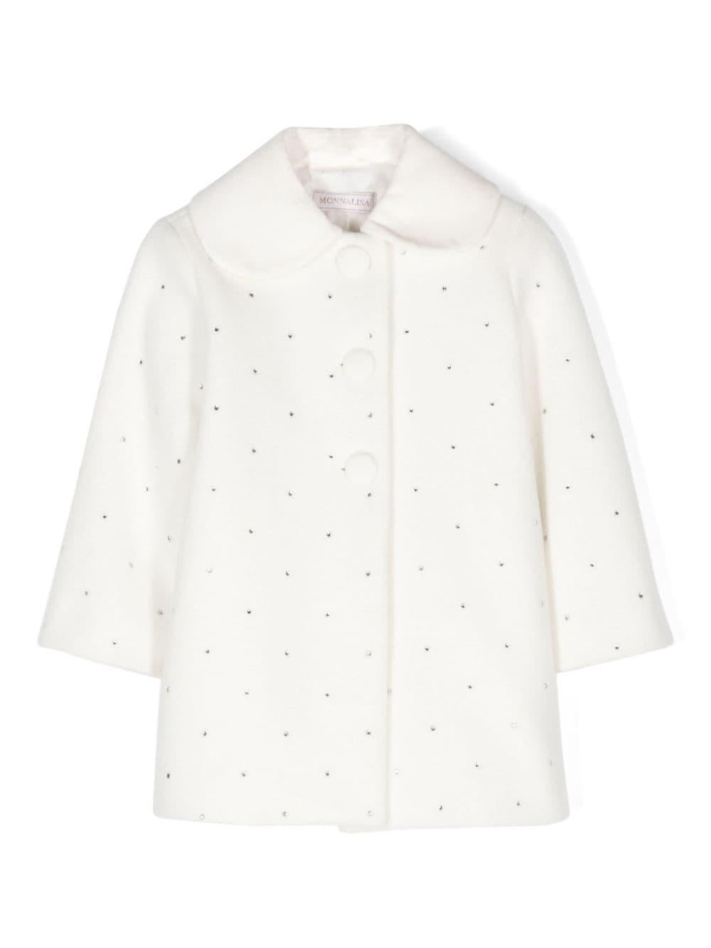 Cappotto con strass per neonato Monnalisa bianco con colletto rotondo - Rubino Kids