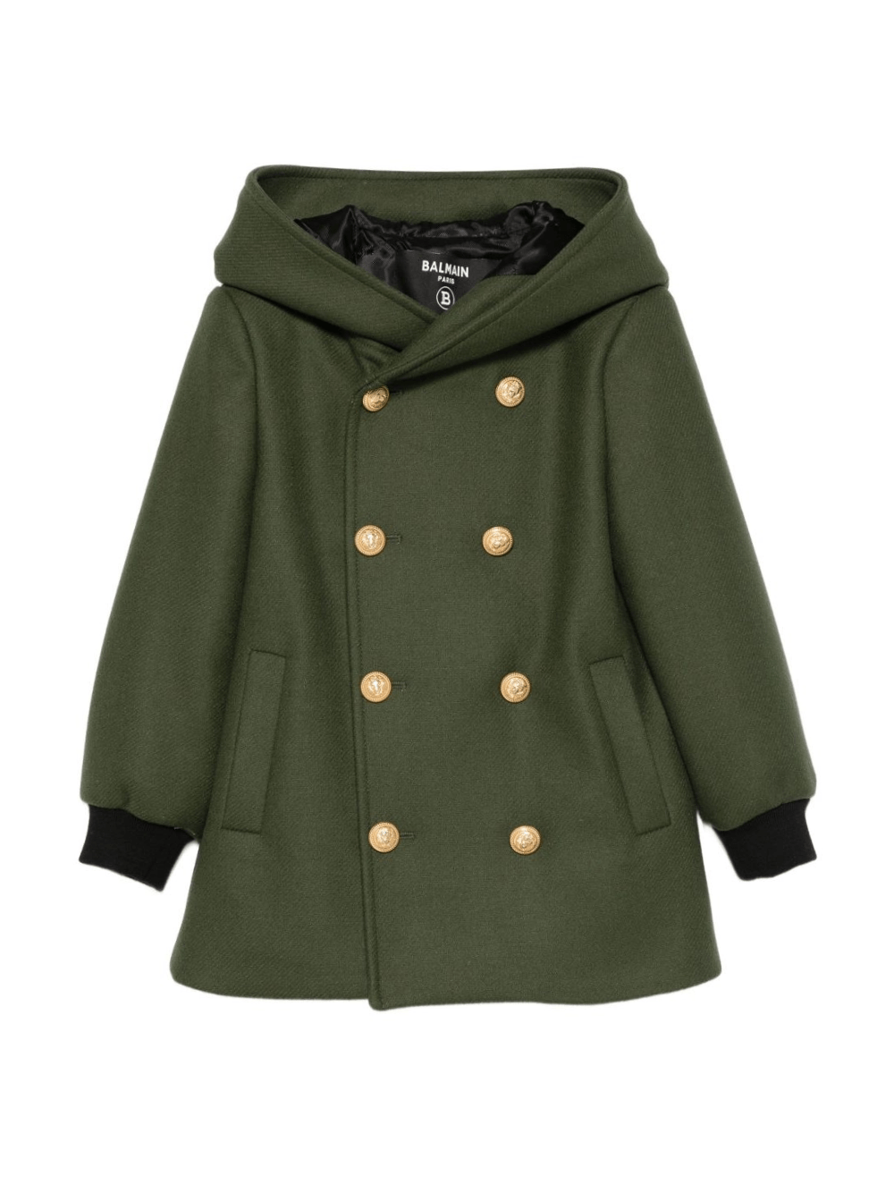 Cappotto doppiopetto per bambina Balmain Kids verde con cappuccio - Rubino Kids
