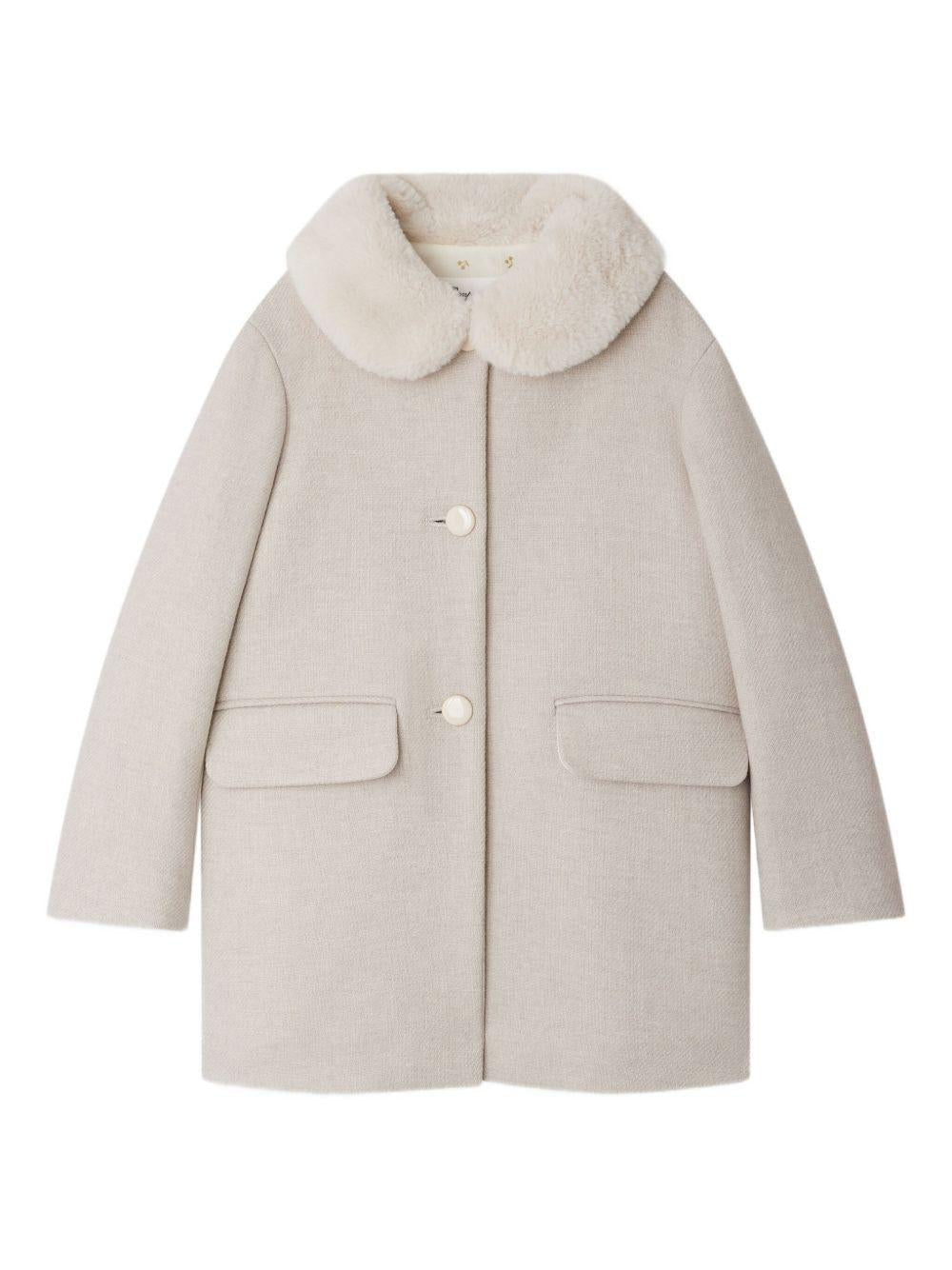 Cappotto per bambina Bonpoint beige con collo in finta pelliccia - Rubino Kids